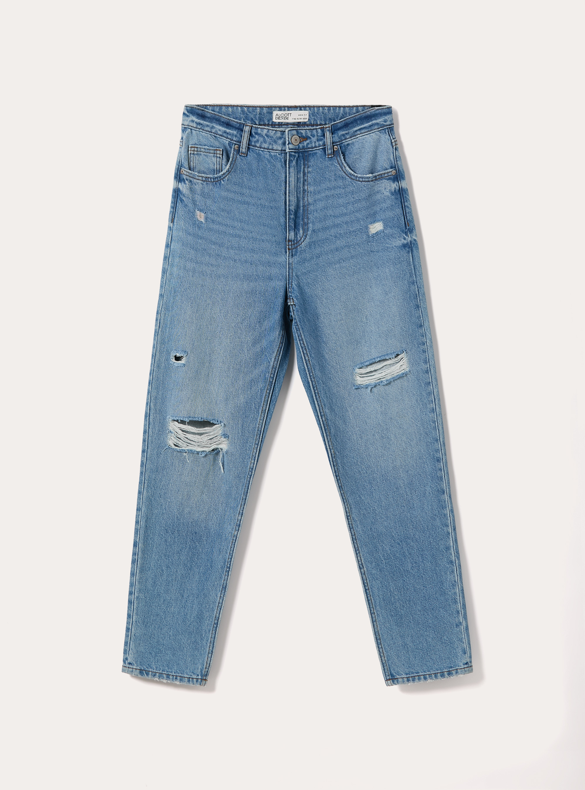 Mom fit jeans with rips, D004 MEDIUM LIGHT BLUE