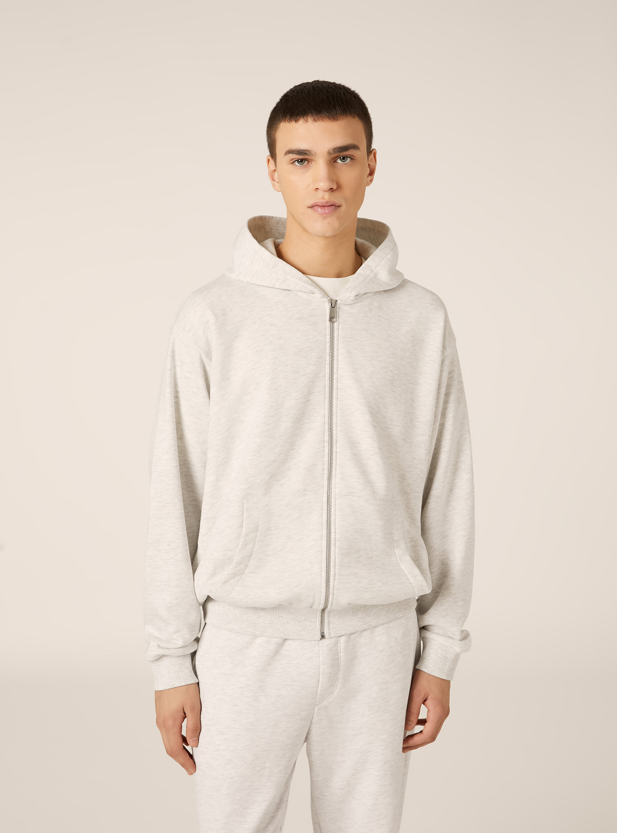 Sweat &agrave; capuche et fermeture &eacute;clair, coupe boxy, MGY3 GREY MEL LIGHT