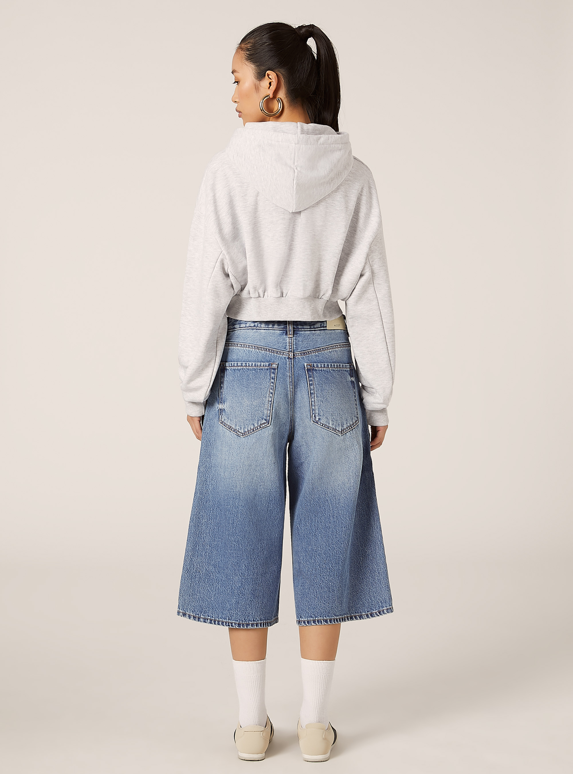 Sudadera crop fit con estampado Teddy, MGY3 GREY MEL LIGHT