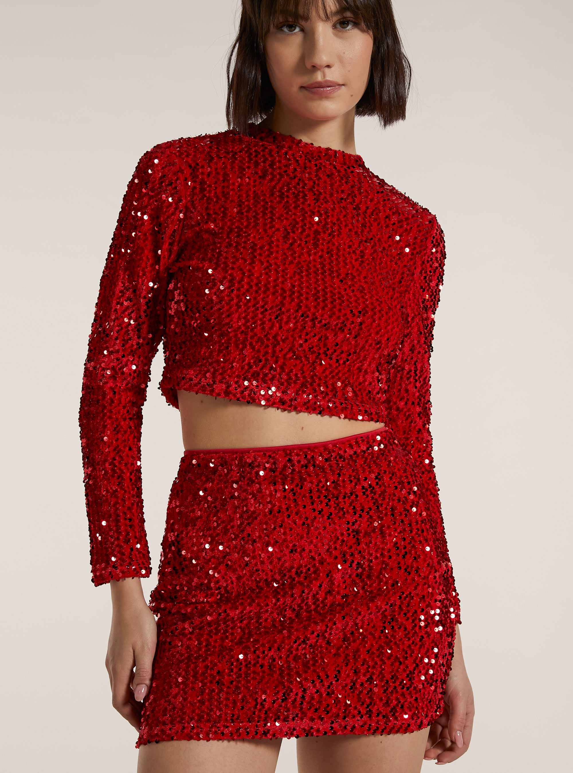 Gonna mini in paillettes, RD2 RED MEDIUM