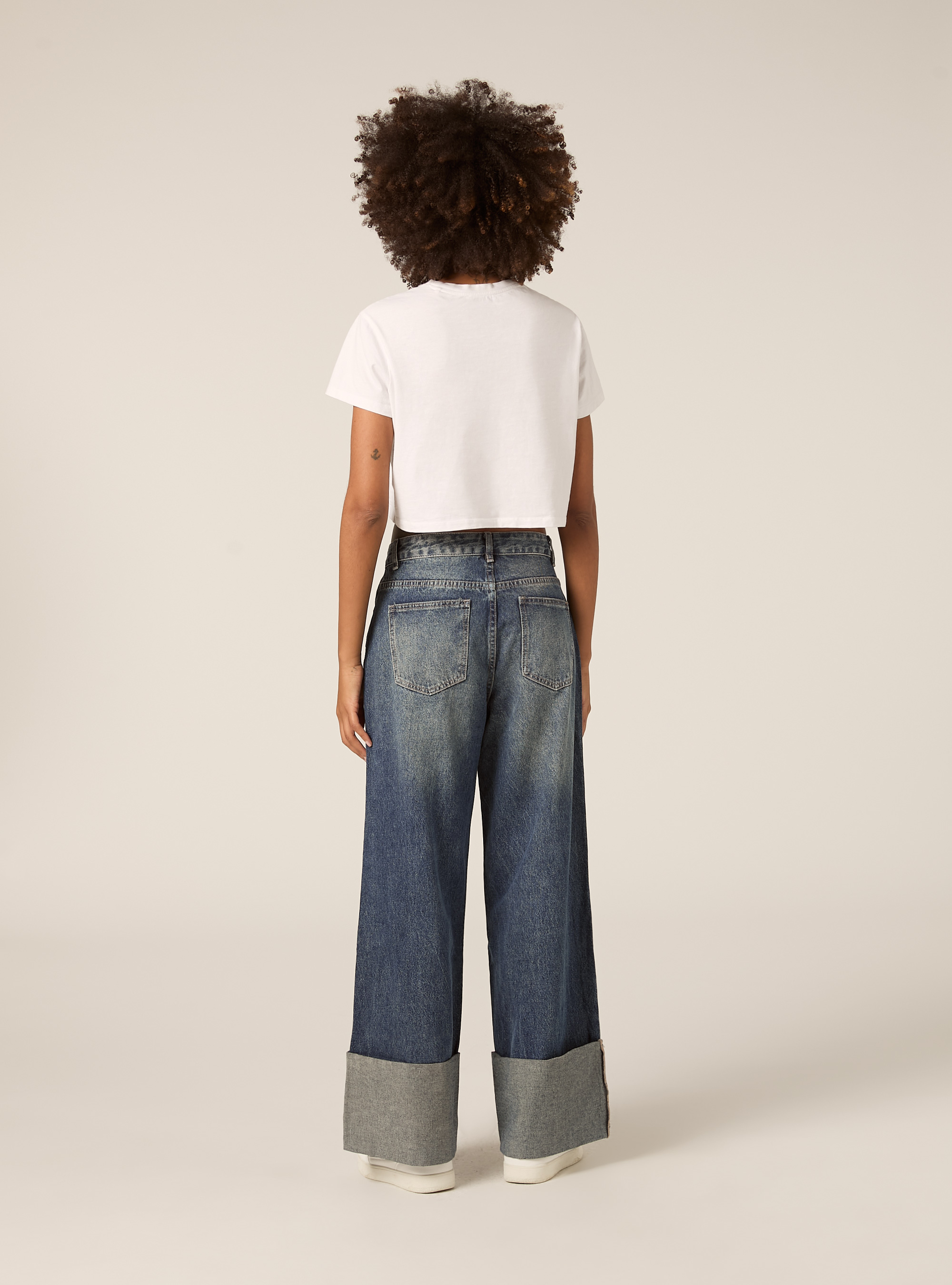 Jeans wide leg con risvolto, D003 MEDIUM BLUE