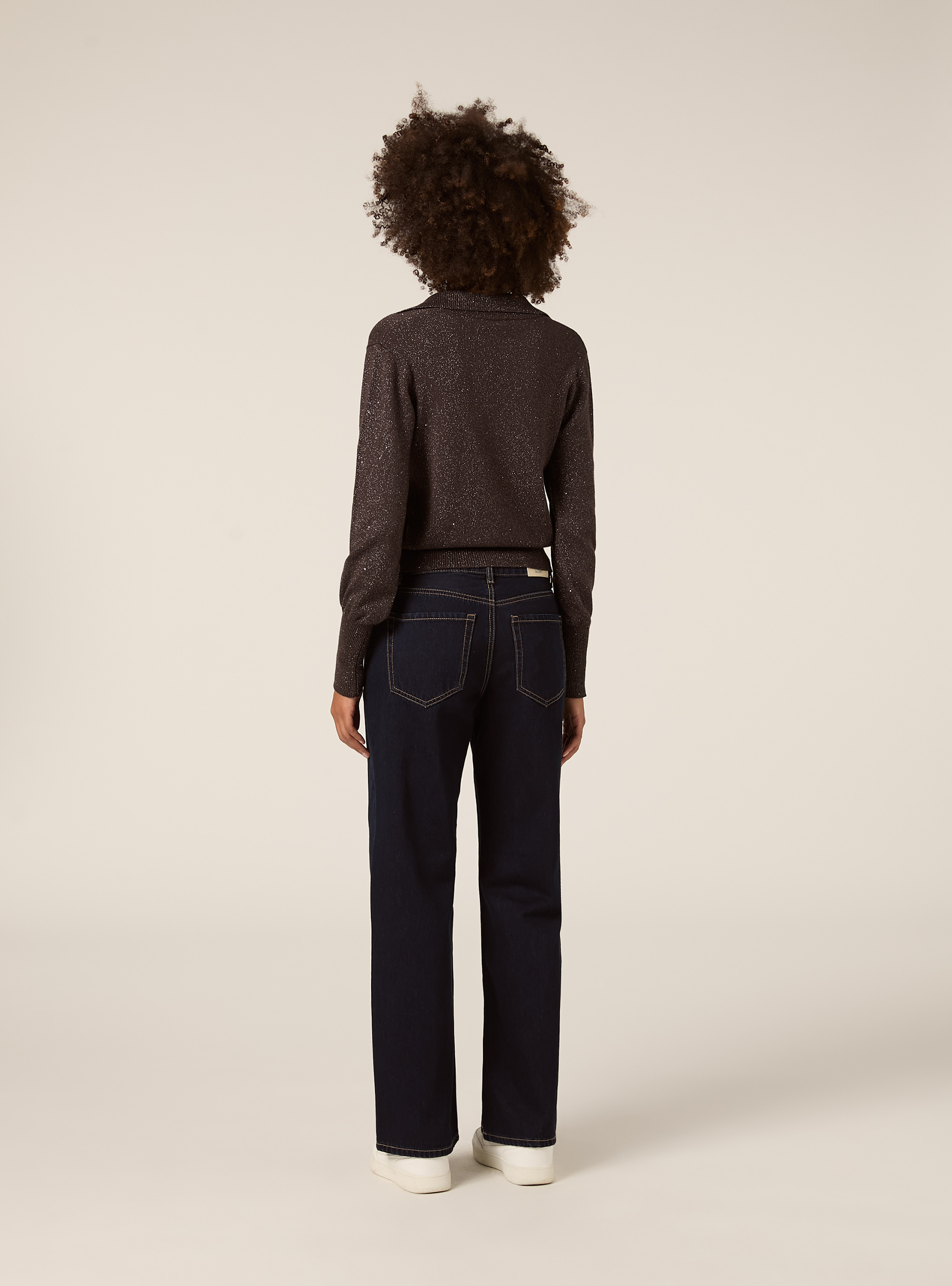 Maglia polo con effetto brillantini, BR1 BROWN DARK