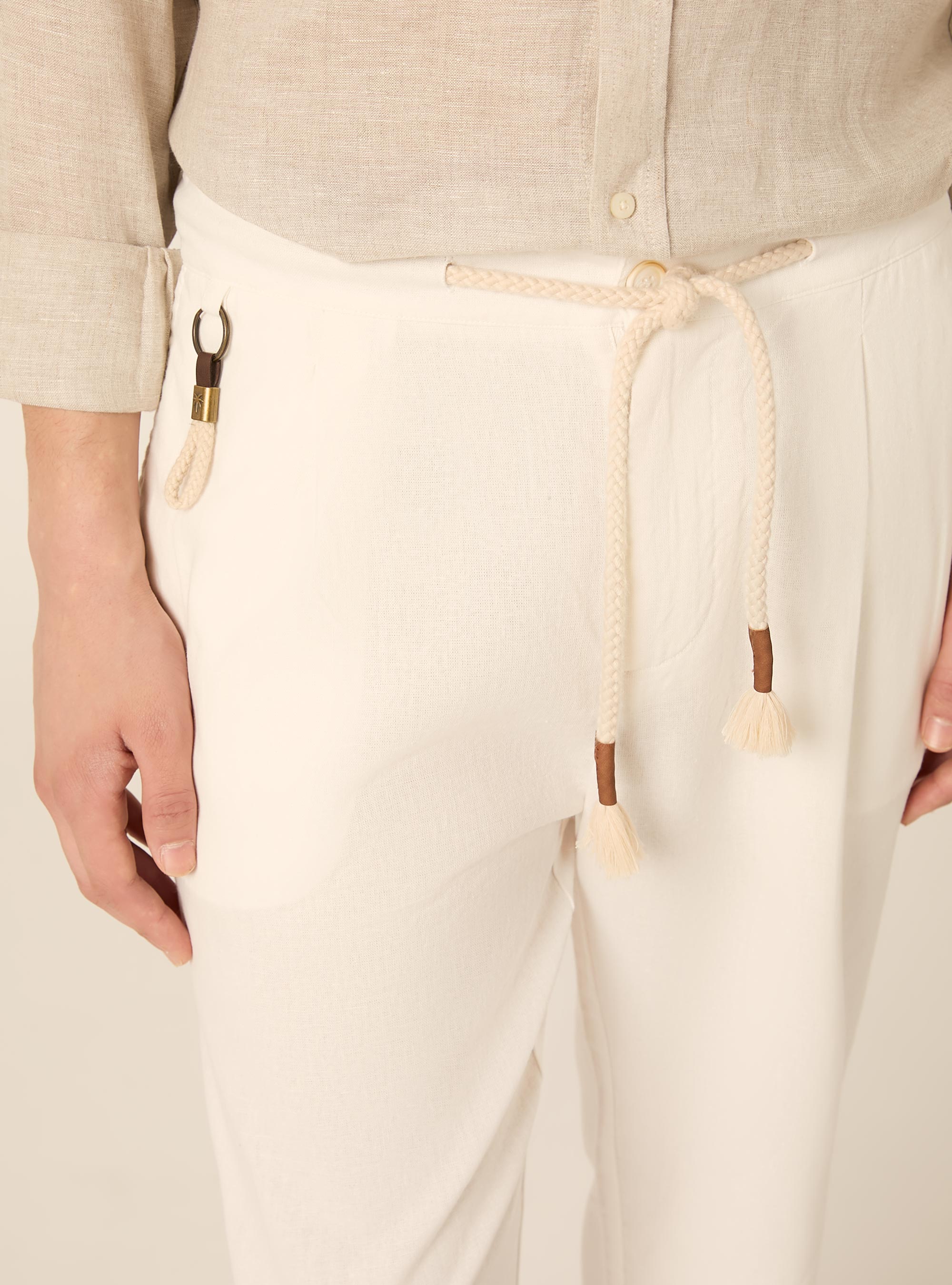 Pantaloni misto lino con coulisse, WH1 OFF WHITE
