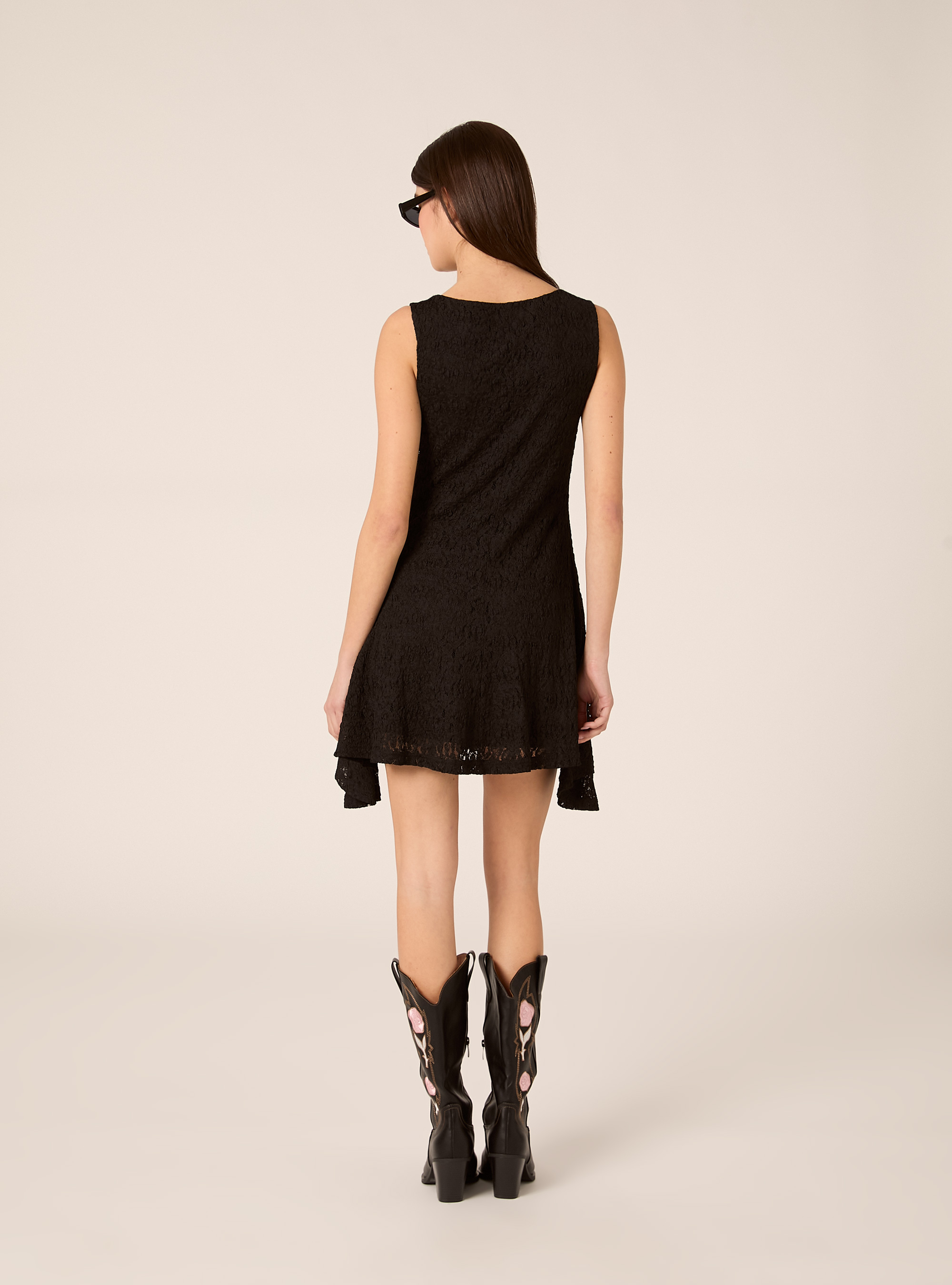 Asymmetrical lace dress, BK1 BLACK