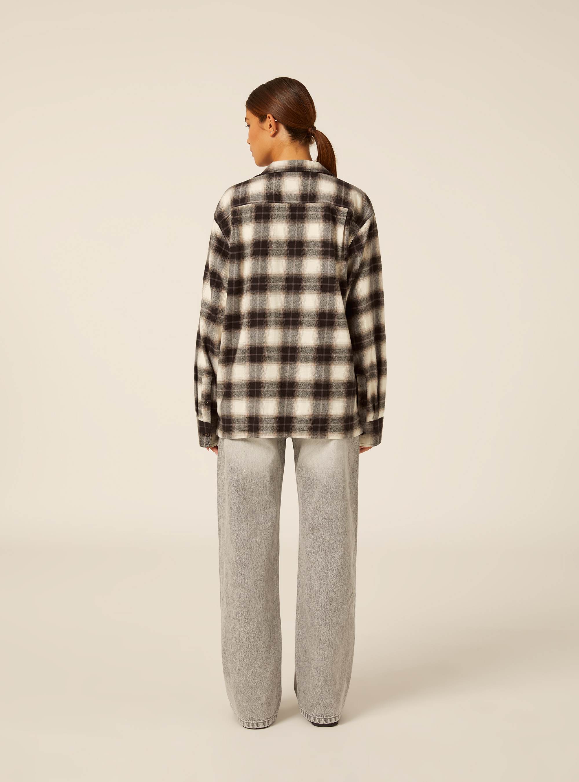 Camicia oversize a quadri, BK1 BLACK