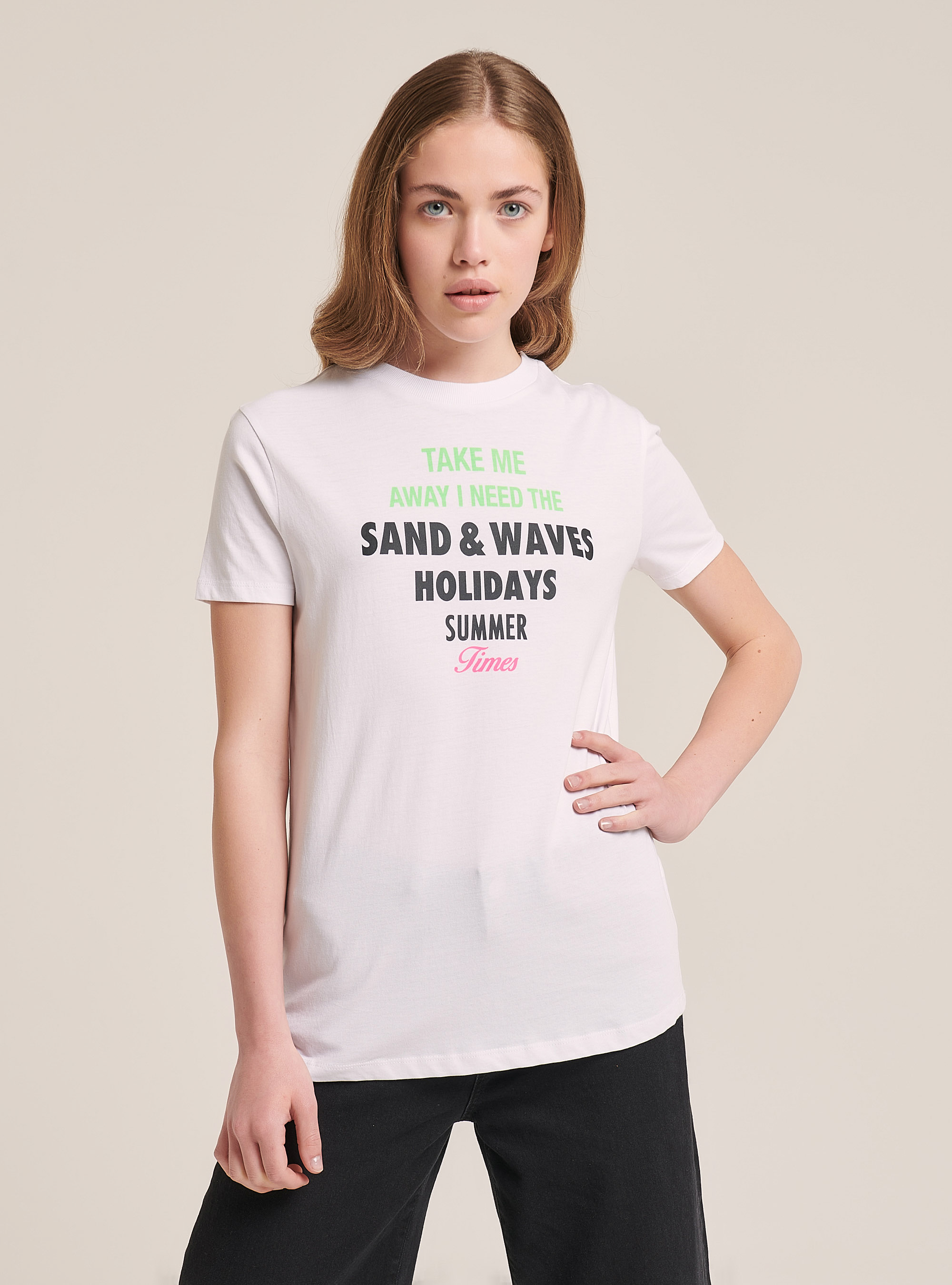 T-shirt col rond avec imprimé, C099 WHITE