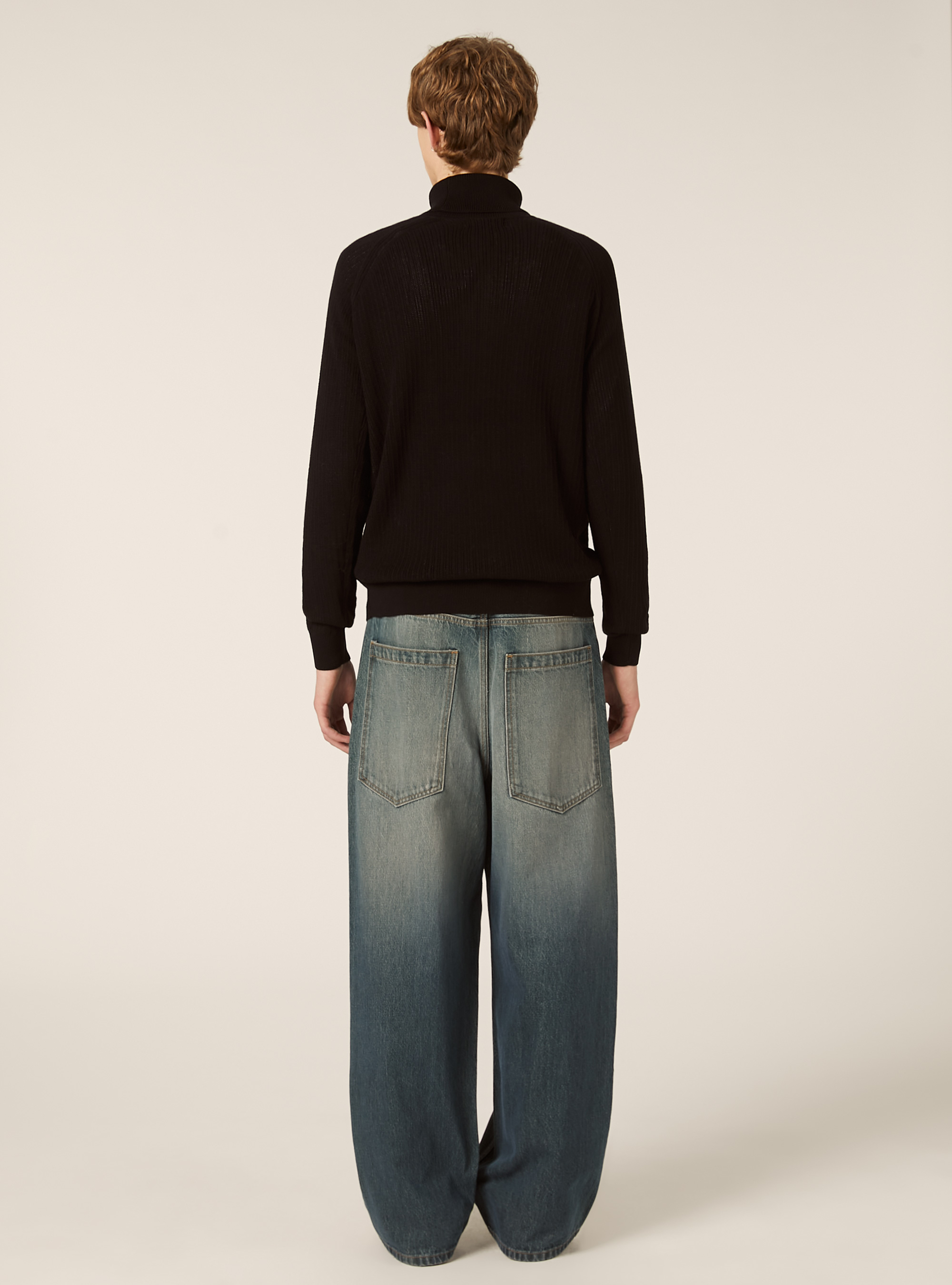 Maglia a collo alto in misto cotone a coste, BK1 BLACK