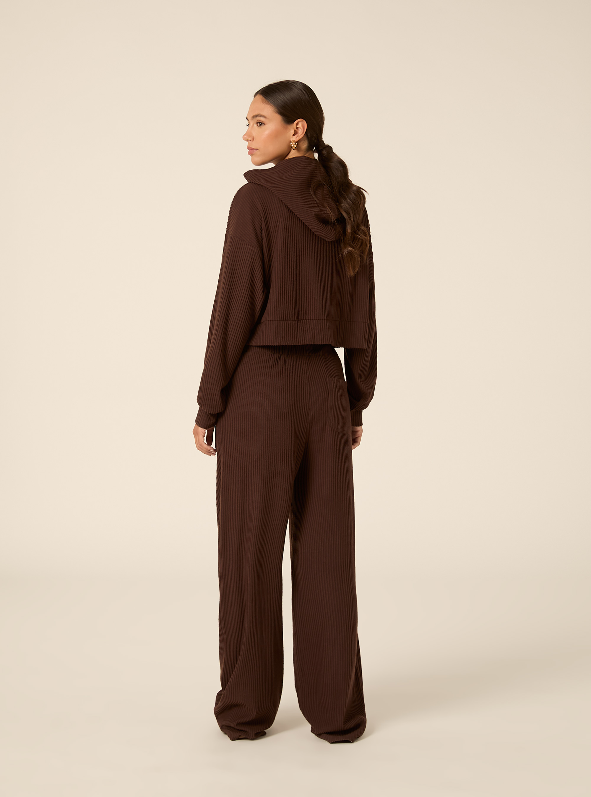 Jogger wide leg a coste, BR1 BROWN DARK