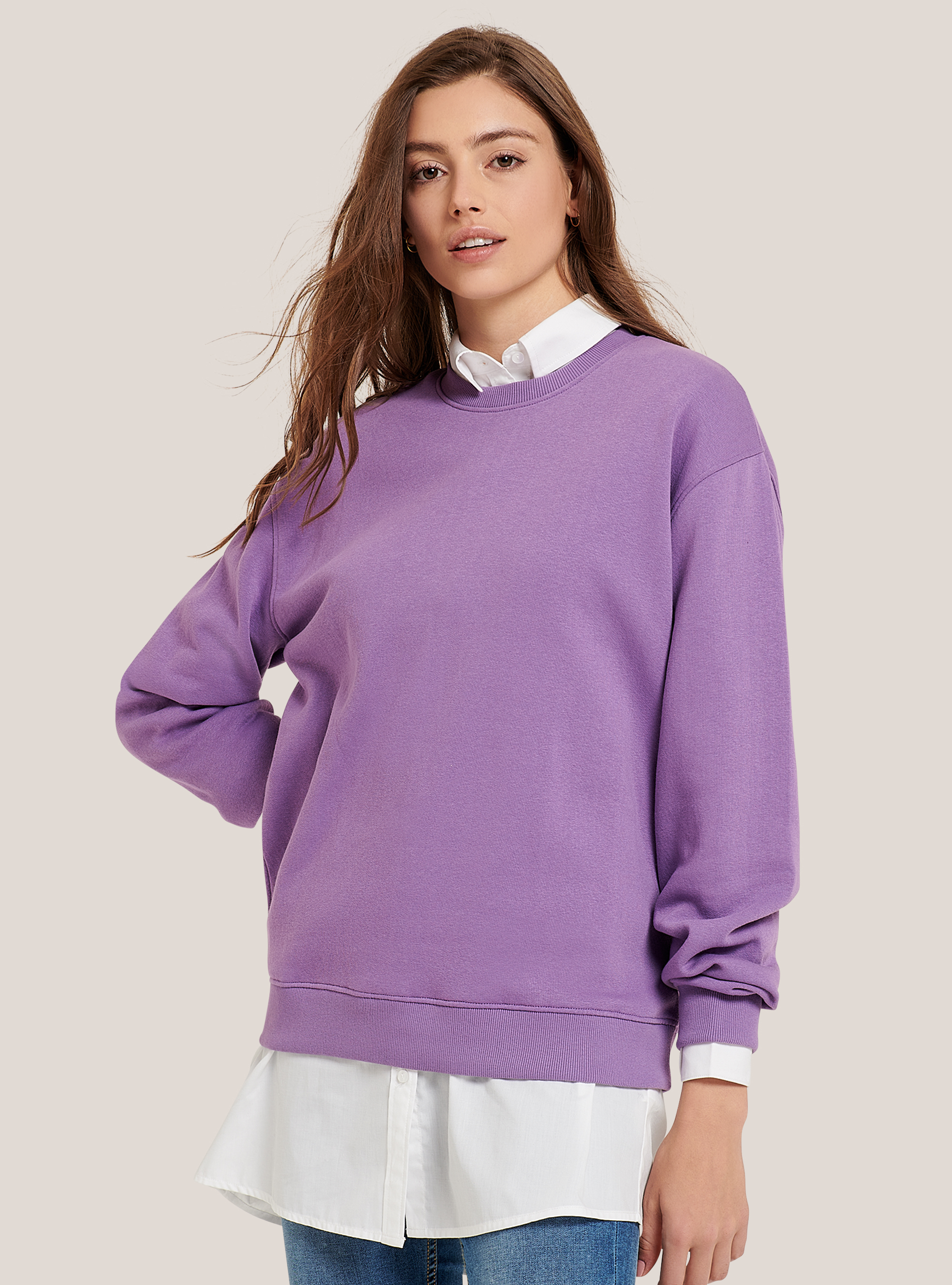 Basic round-neck cotton sweatshirt, C4416 VIOLET