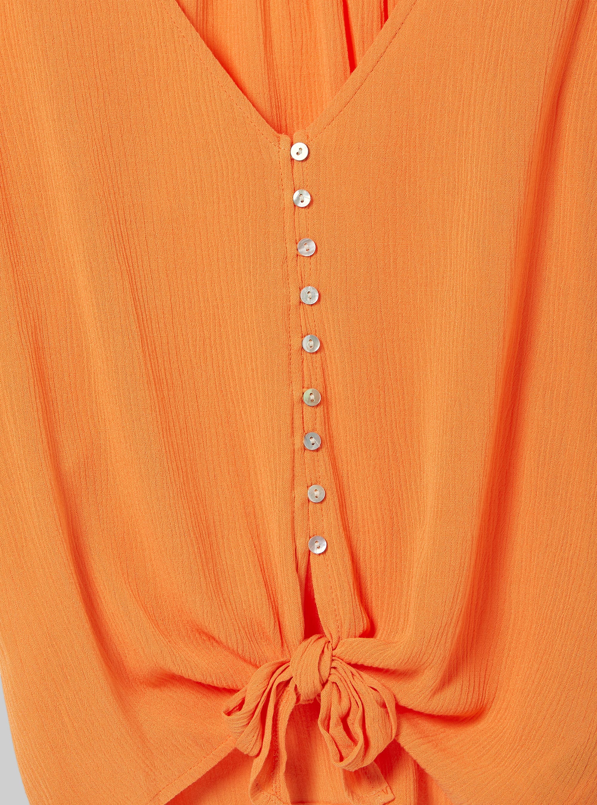 Solid colour v-neck shirt with waist knot, OR2 ORANGE MED.