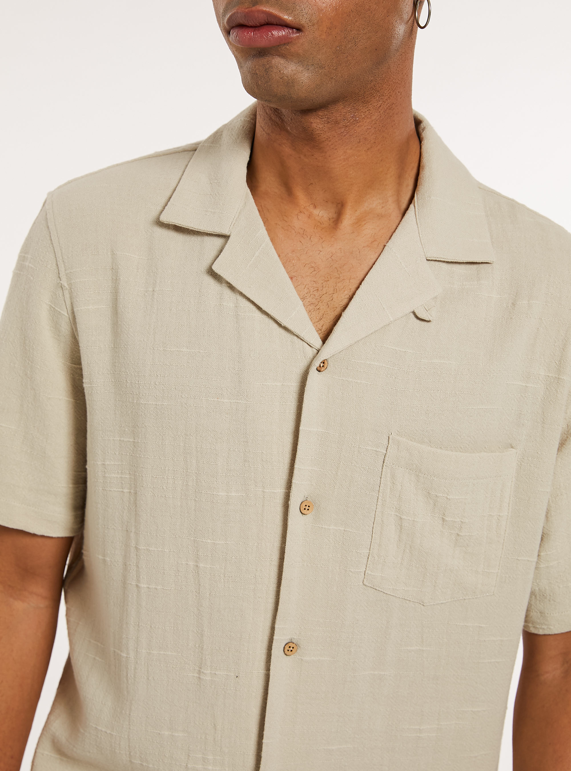 Camicia in misto lino a maniche corte, BG3 BEIGE LIGHT