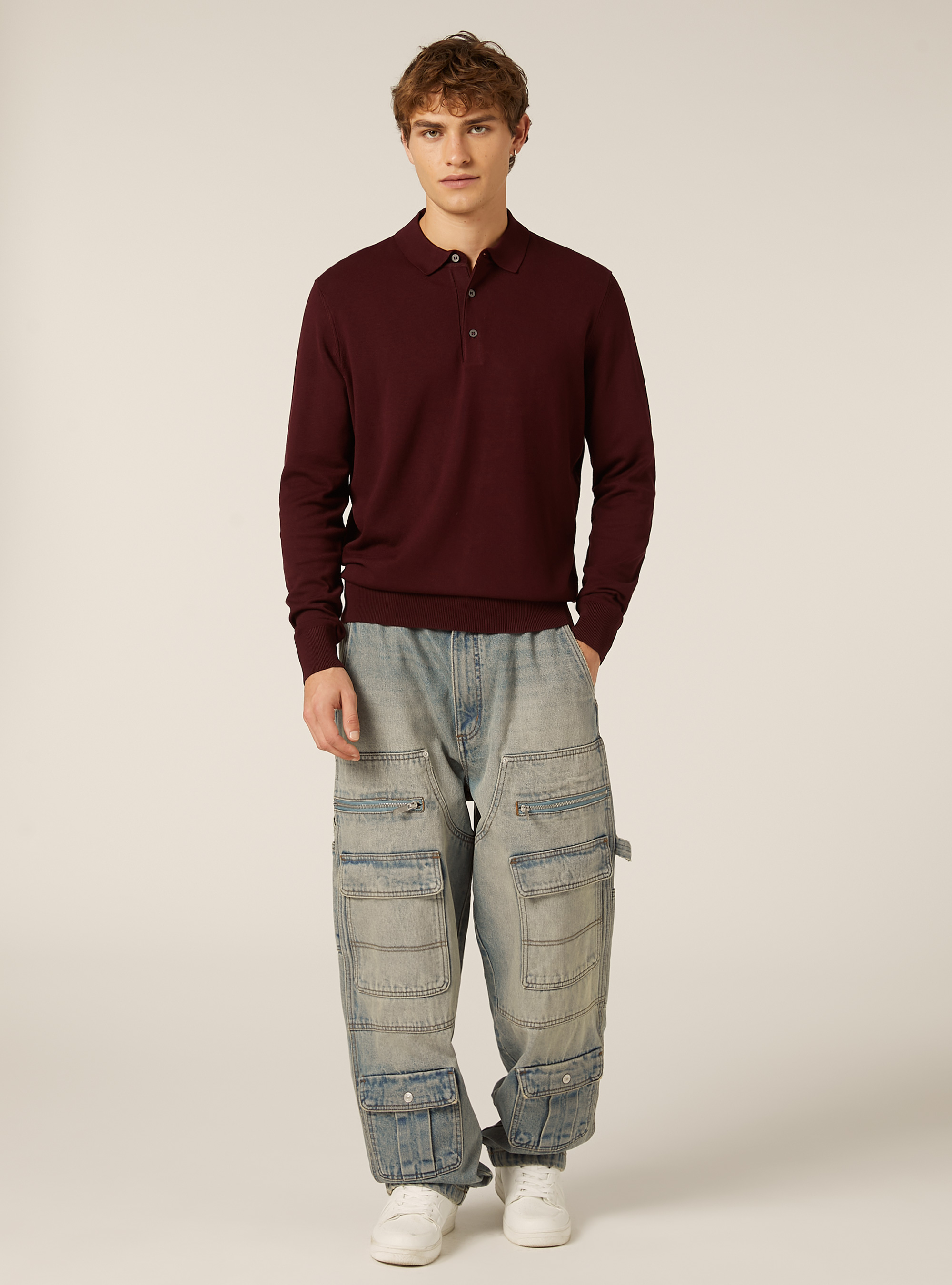 Polo de punto de manga larga, BO1 BORDEAUX DARK