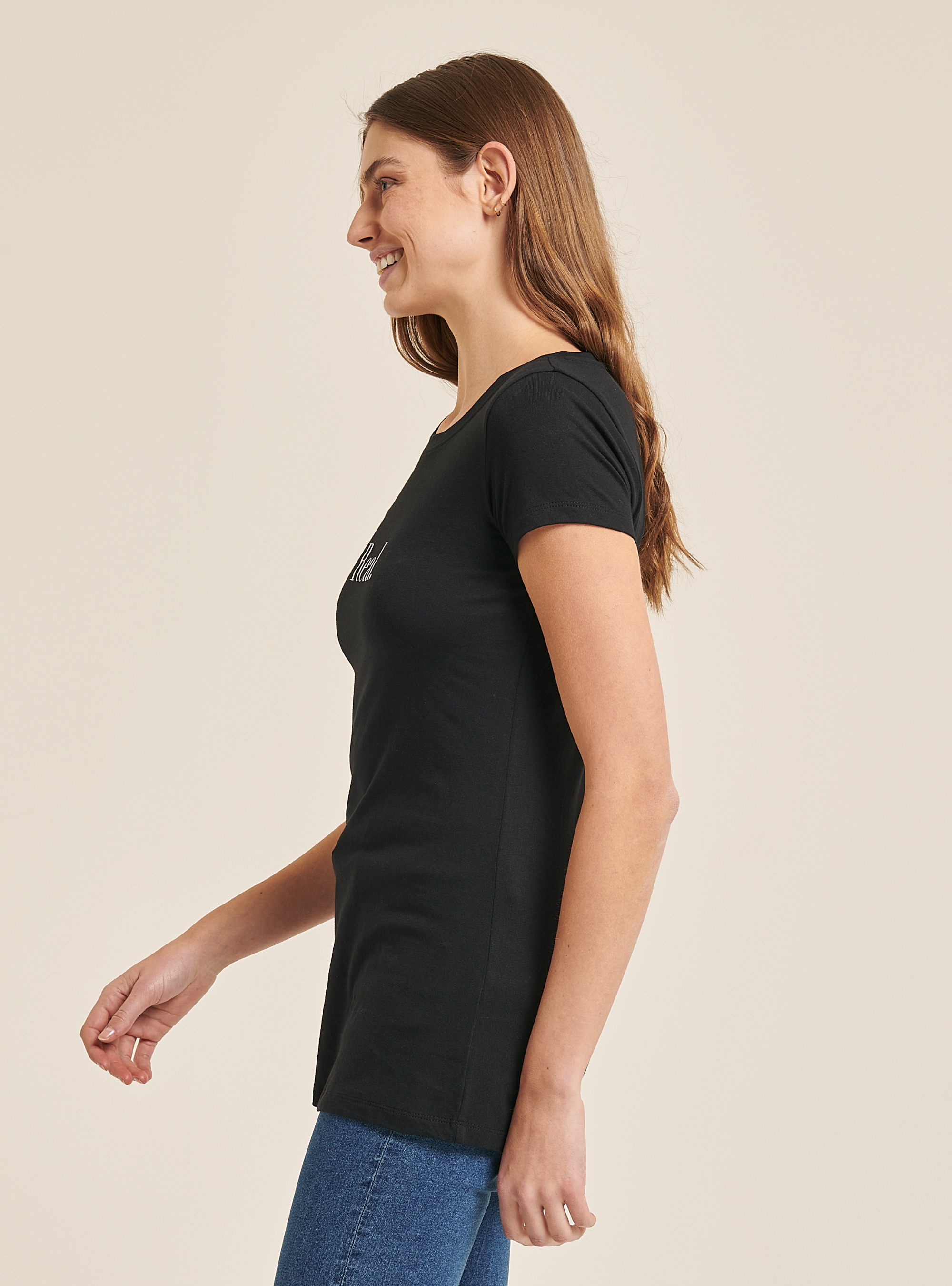 T-shirt en coton avec slogan imprimé, C101 BLACK