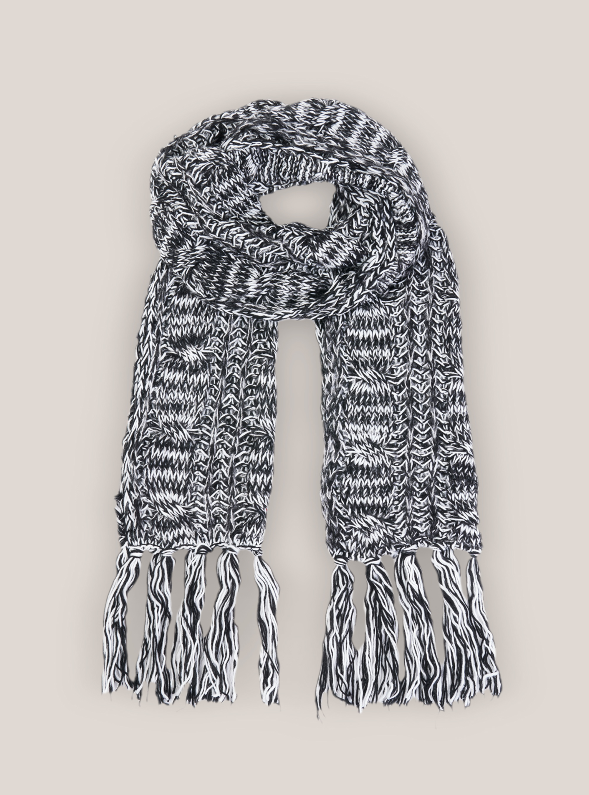 Sciarpa con frange, NEGRO/BLANCO