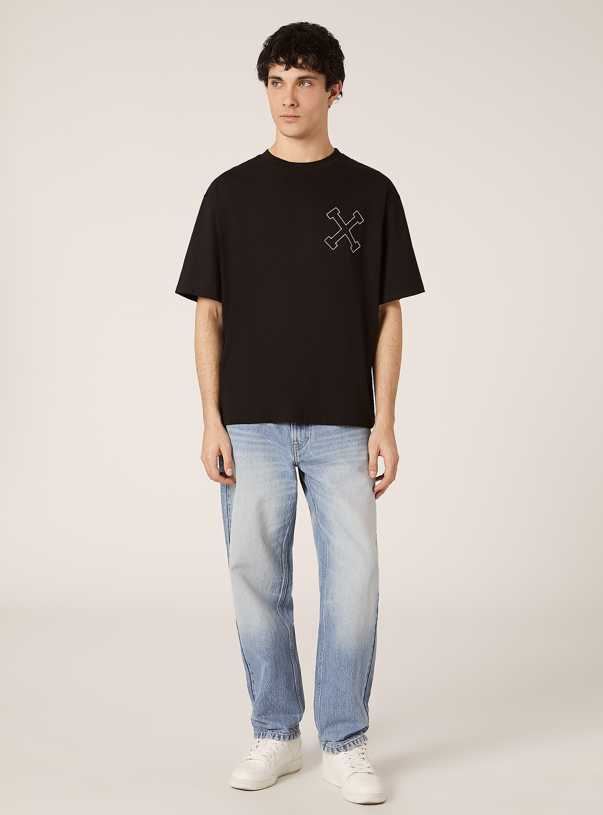 Maglietta boxy fit con stampa POP STATEMENT, BK1 BLACK