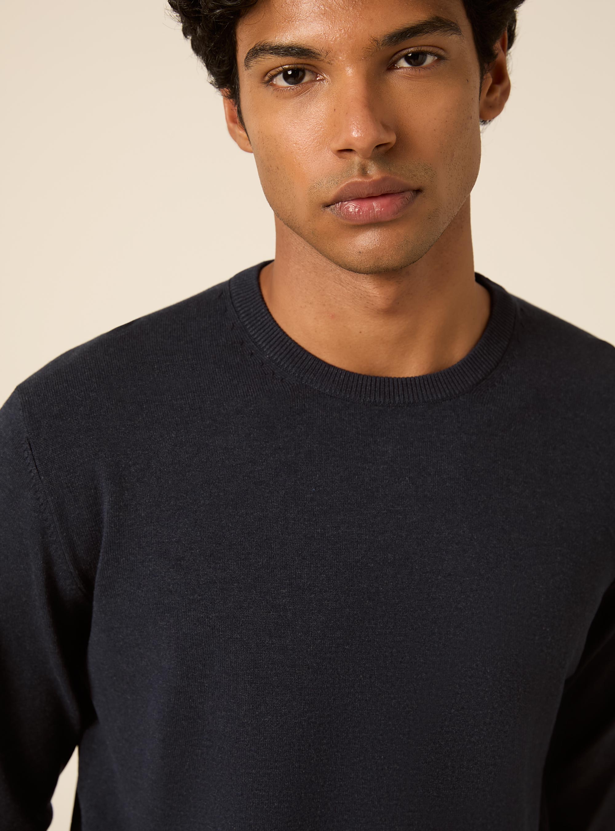 Pullover girocollo in viscosa, MNA2 NAVY MEL MED