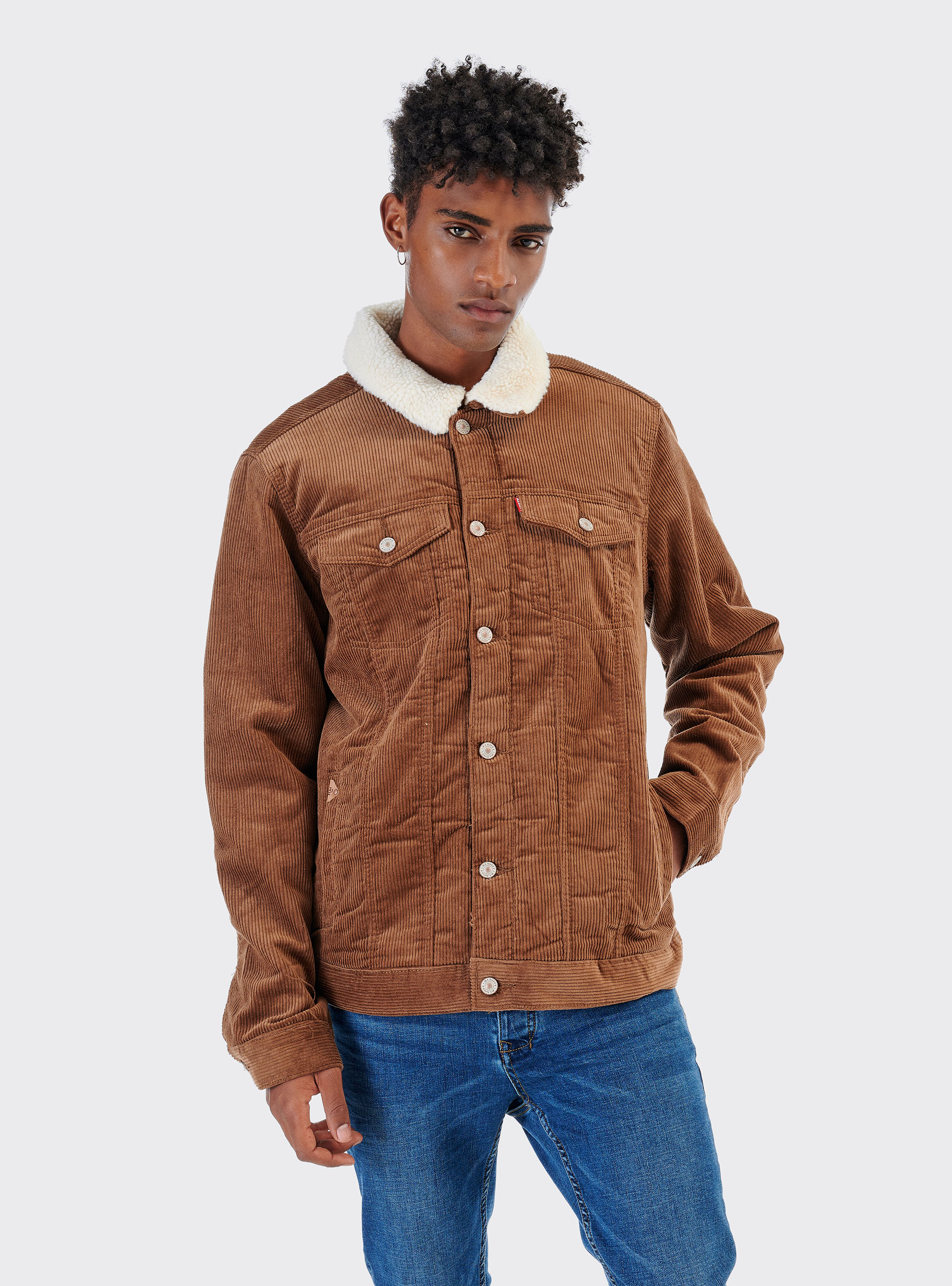 VELVET JACKET WITH FAKE FUR, C550 TOBACCO