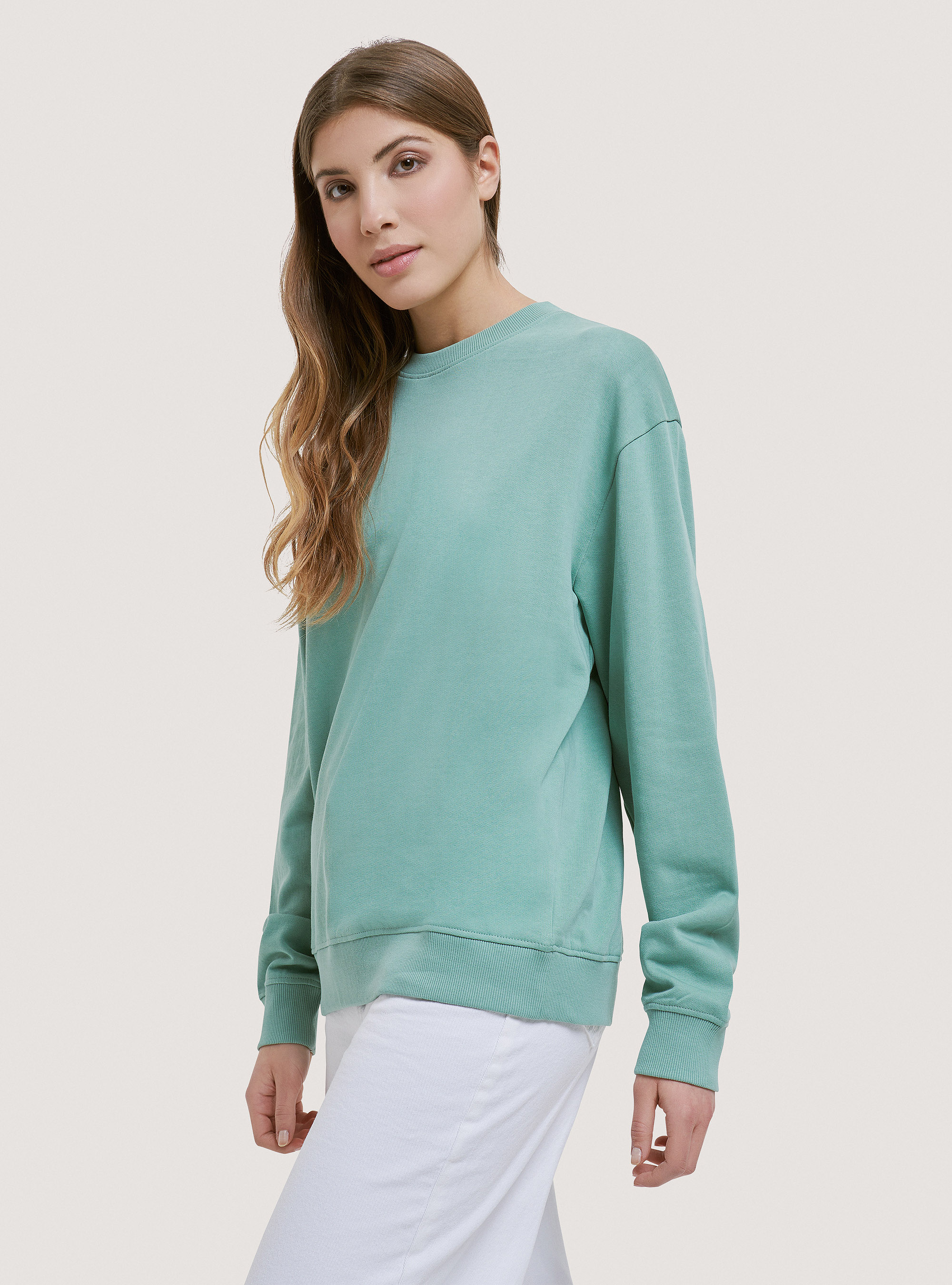 Sweat-shirt basique à col ras du cou en coton, C6730 GREEN