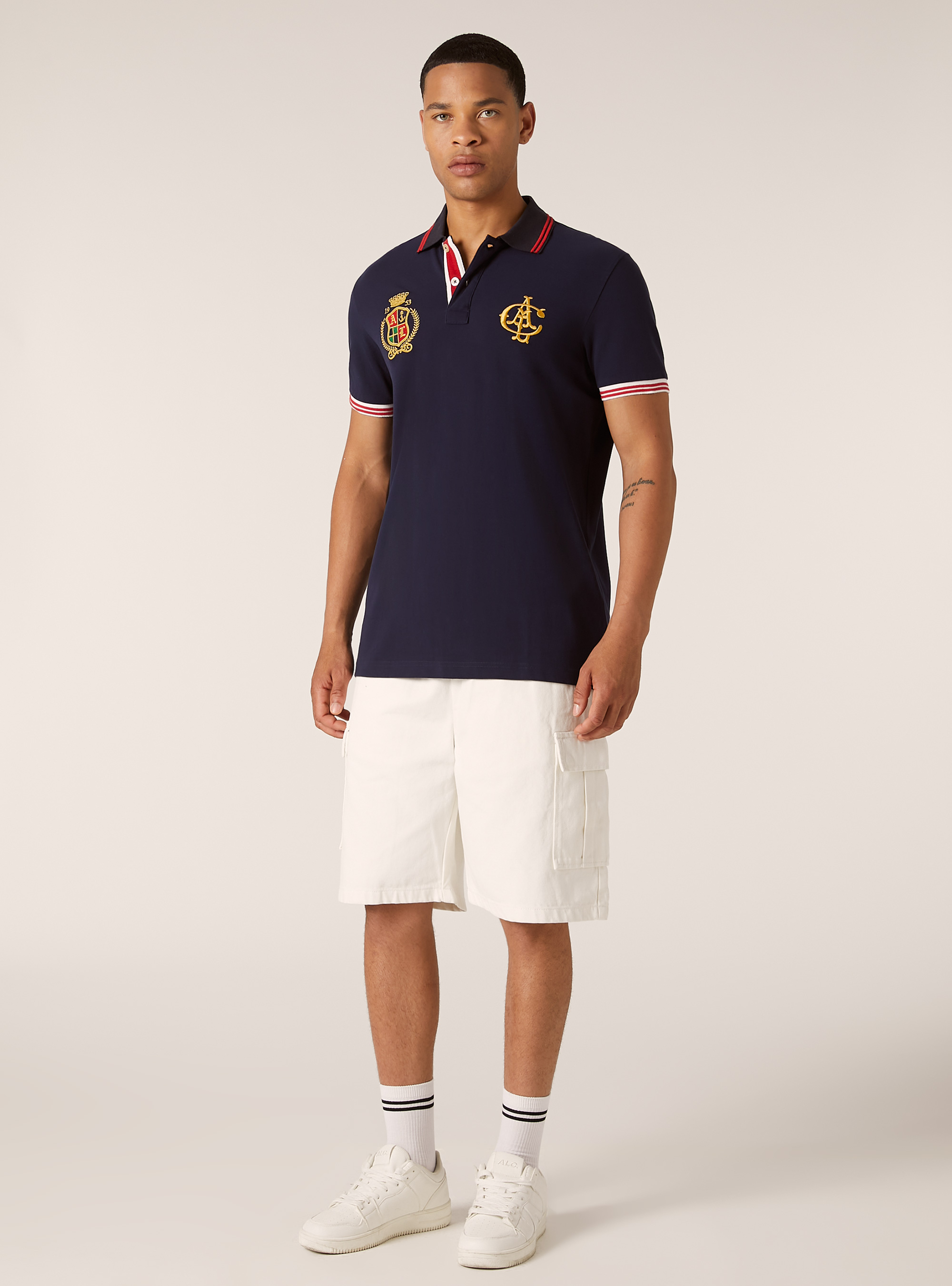 Cotton polo shirt with embroidery, BLUE