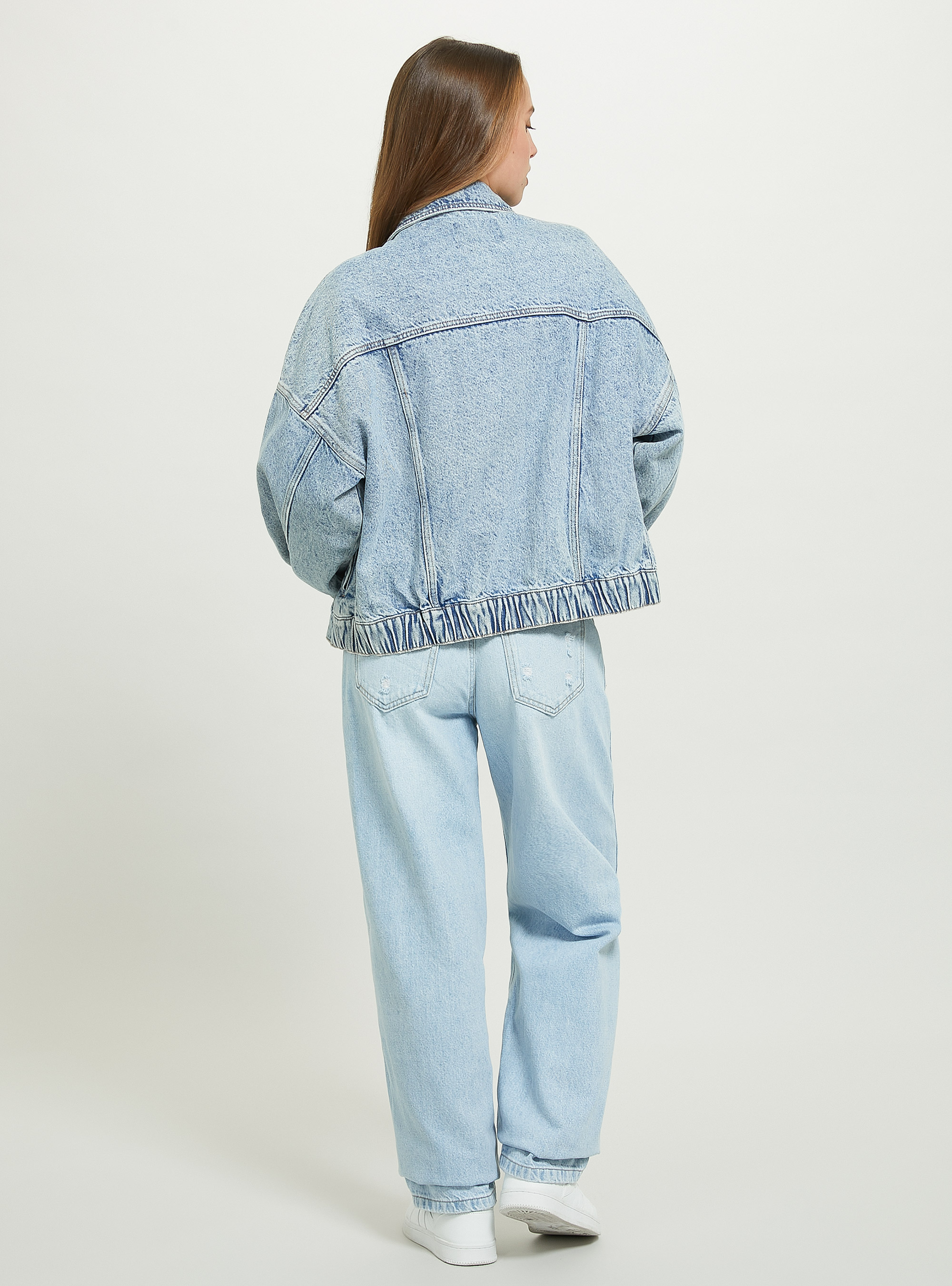 Giubbotto denim con elastico in vita, D006 AZURE