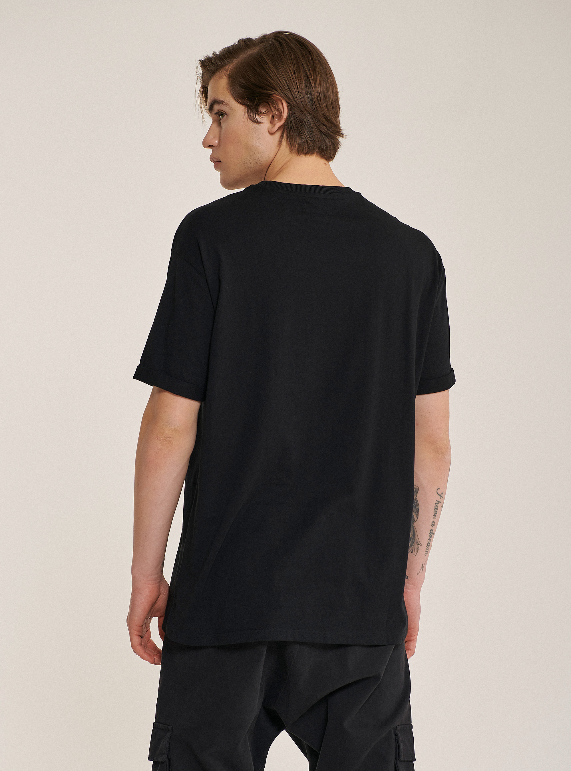 Maglietta girocollo in cotone oversize, NERO