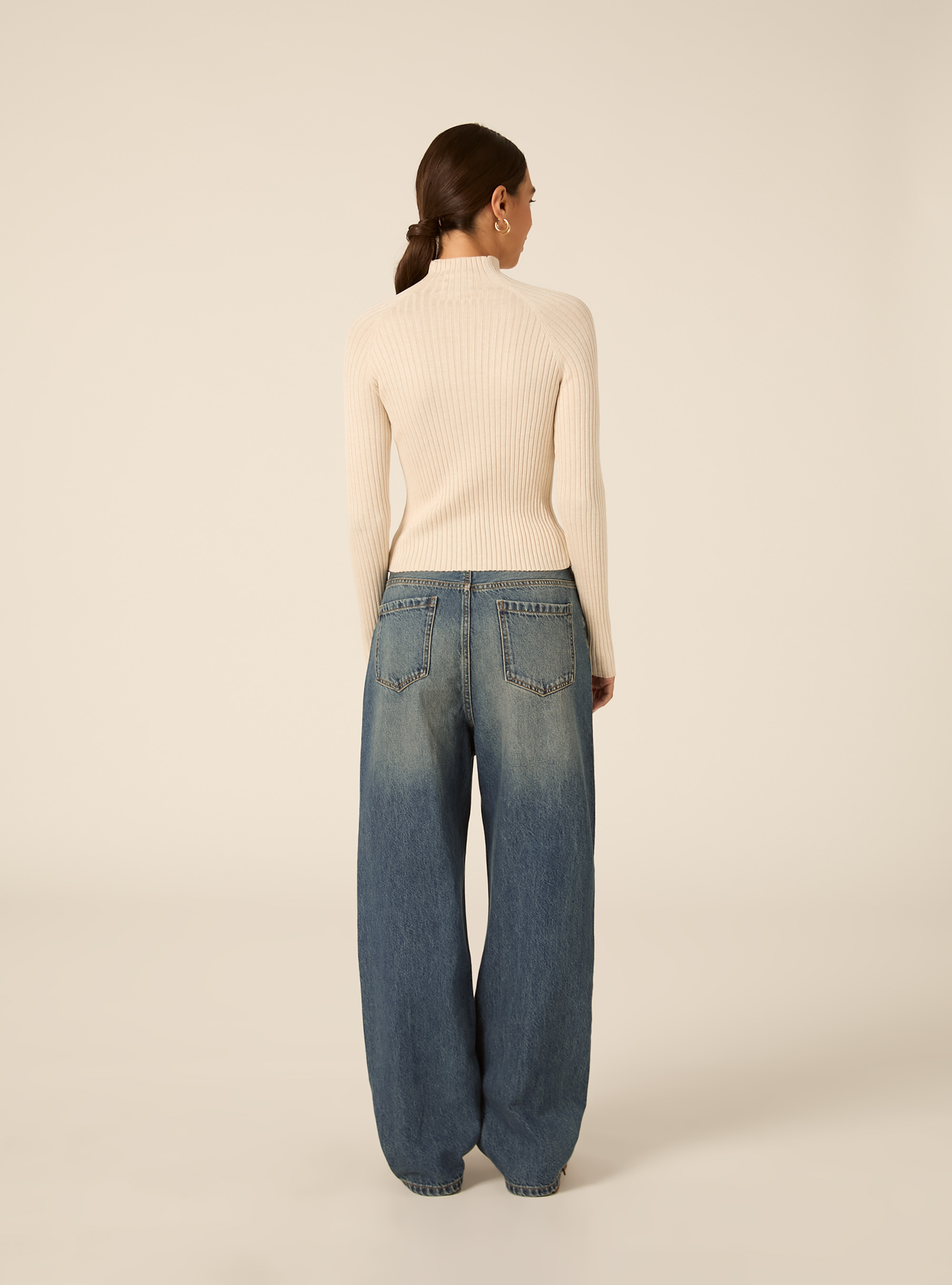 Maglia a coste mezzo collo, MCR2 CREAM MEL MED