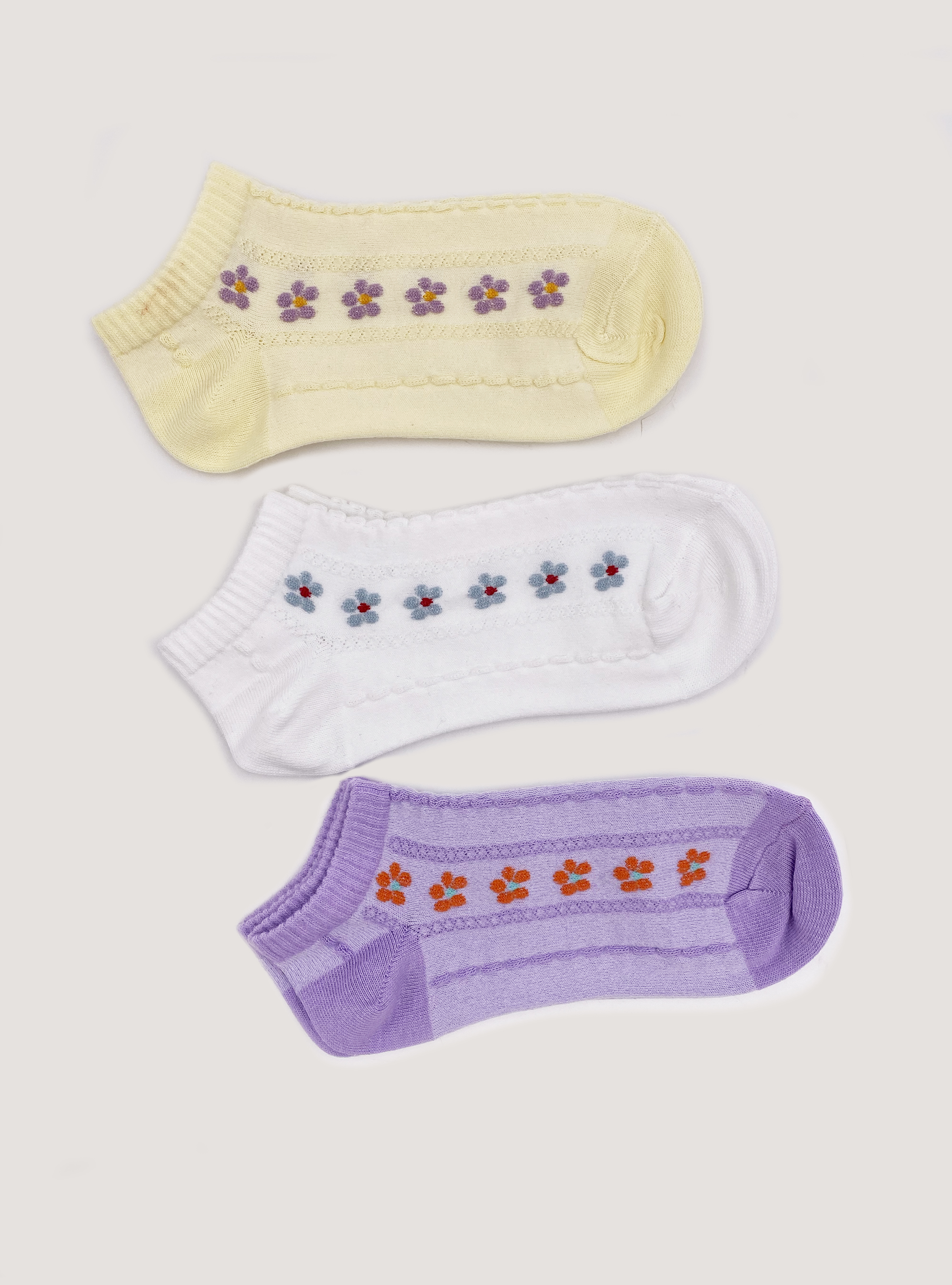 Set of 3 pairs of socks with flowers, MULTICOLOR