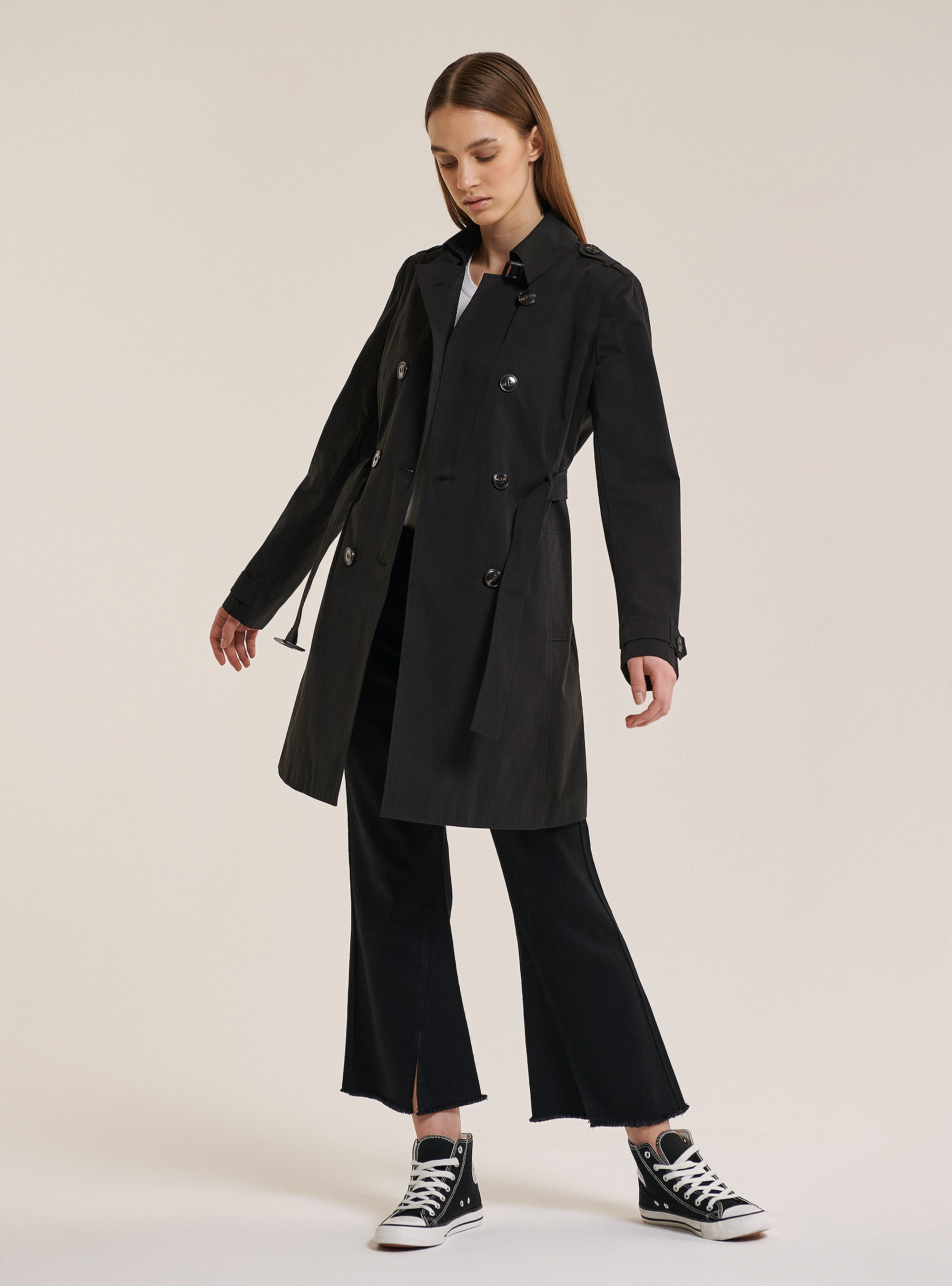 Trench con cintura, NERO