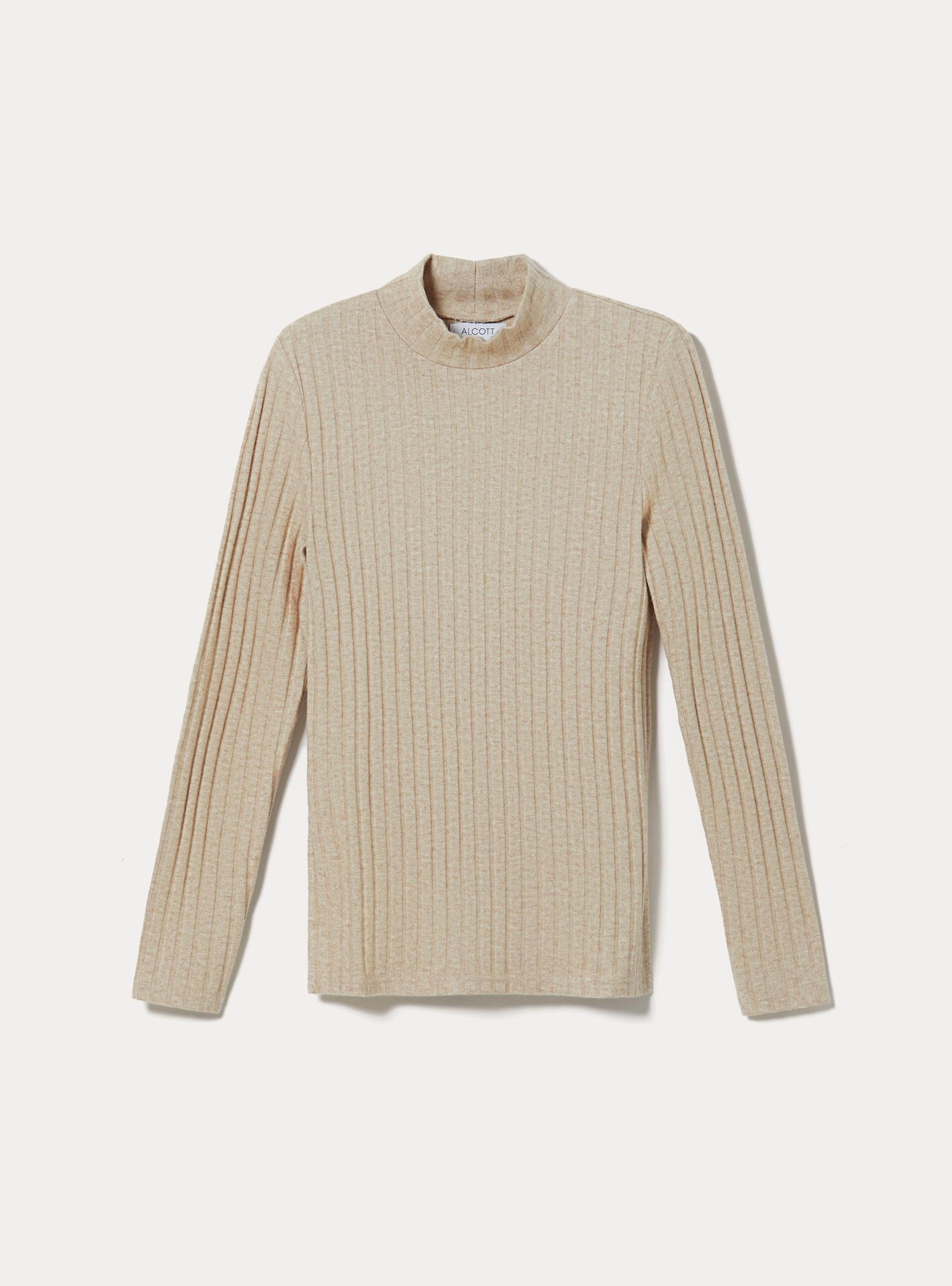 Maglia collo alto a coste, MBG2 BEIGE MEL MED