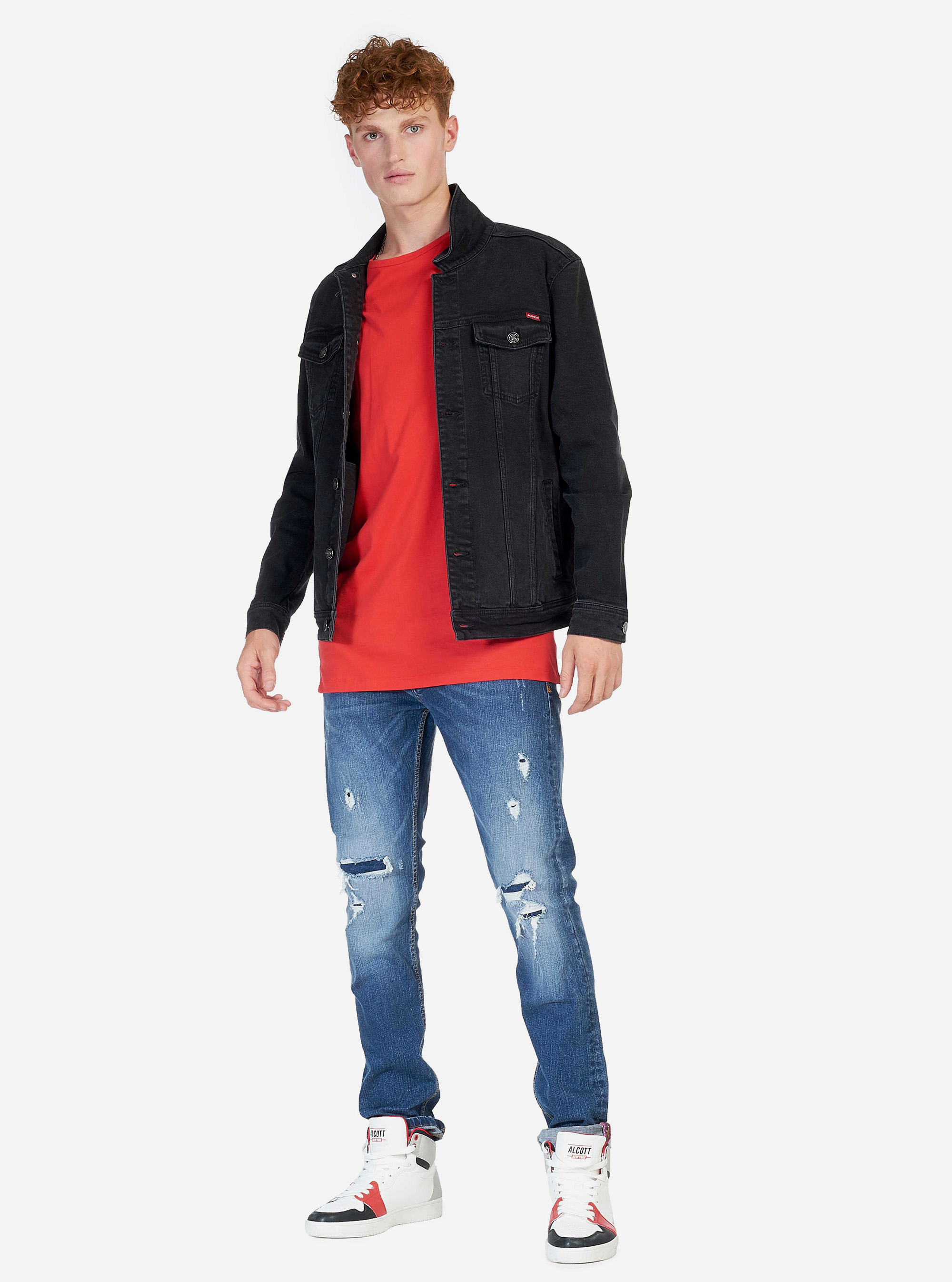 T-shirt couleur unie avec zip sur les c&ocirc;t&eacute;s, C4408 RED