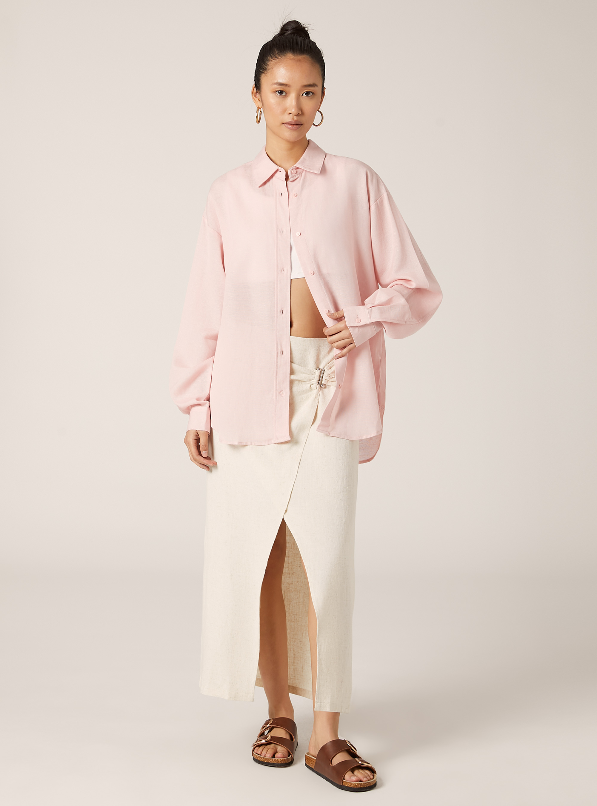 Comfort fit linen shirt, PK2 PINK MEDIUM