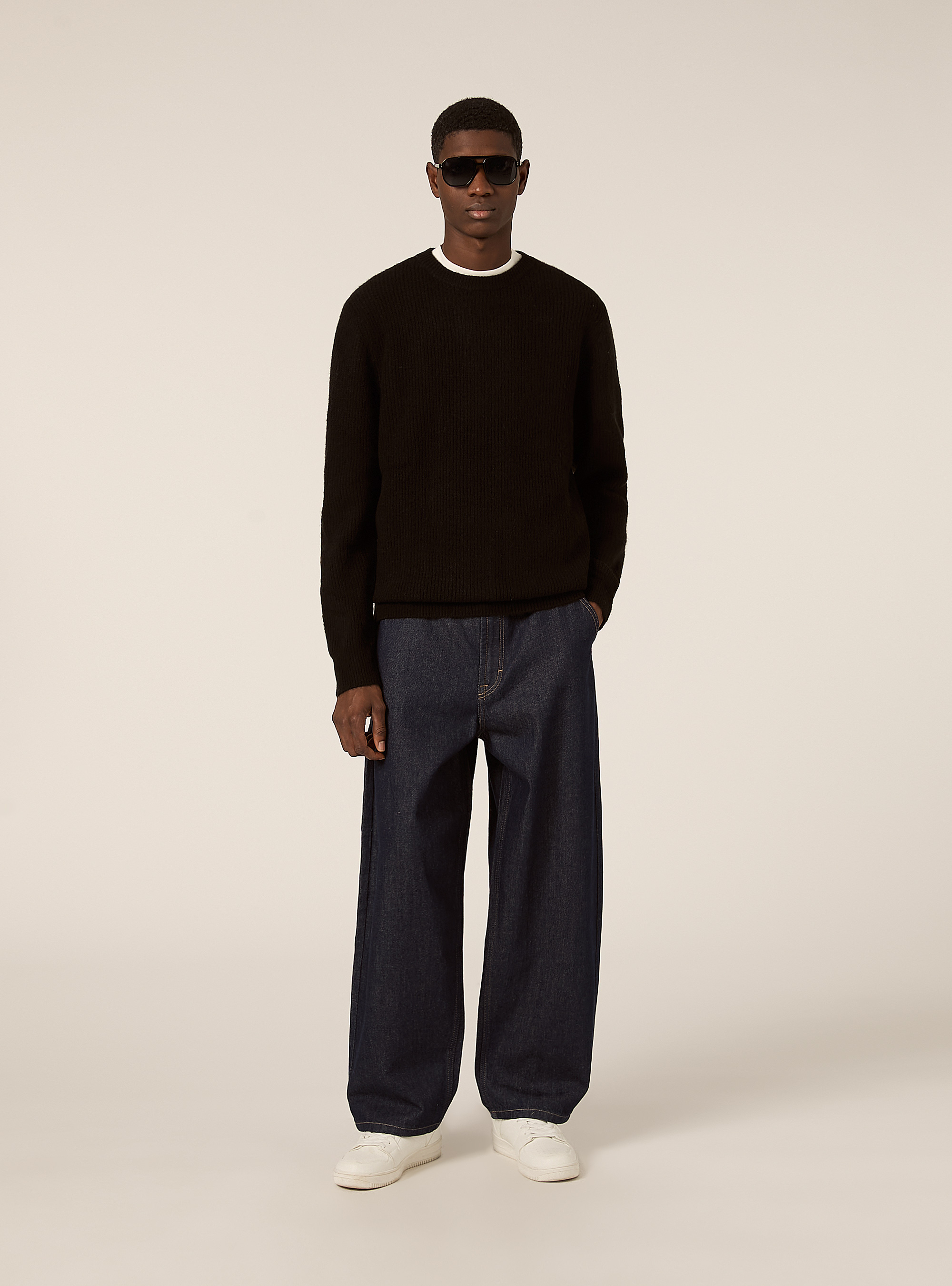 English ribbed crew neck jumper, BK1 BLACK