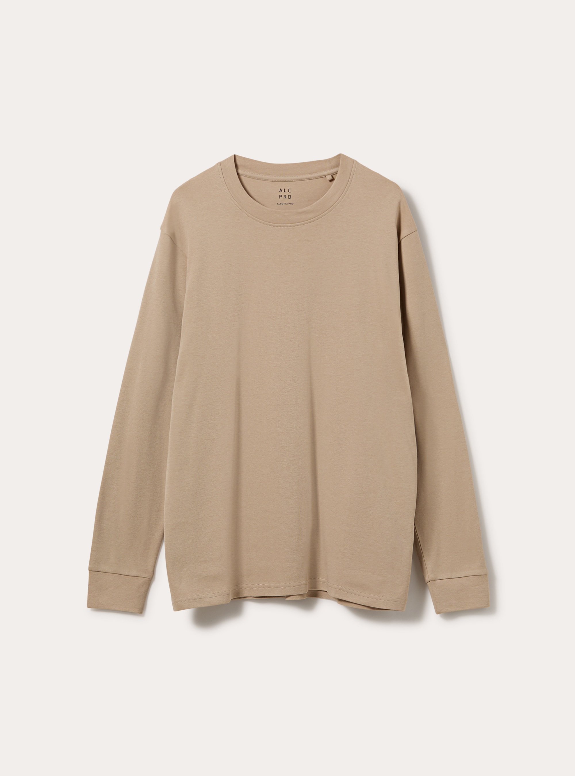 Maglia girocollo maniche lunghe interlock, BEIGE MEDIO