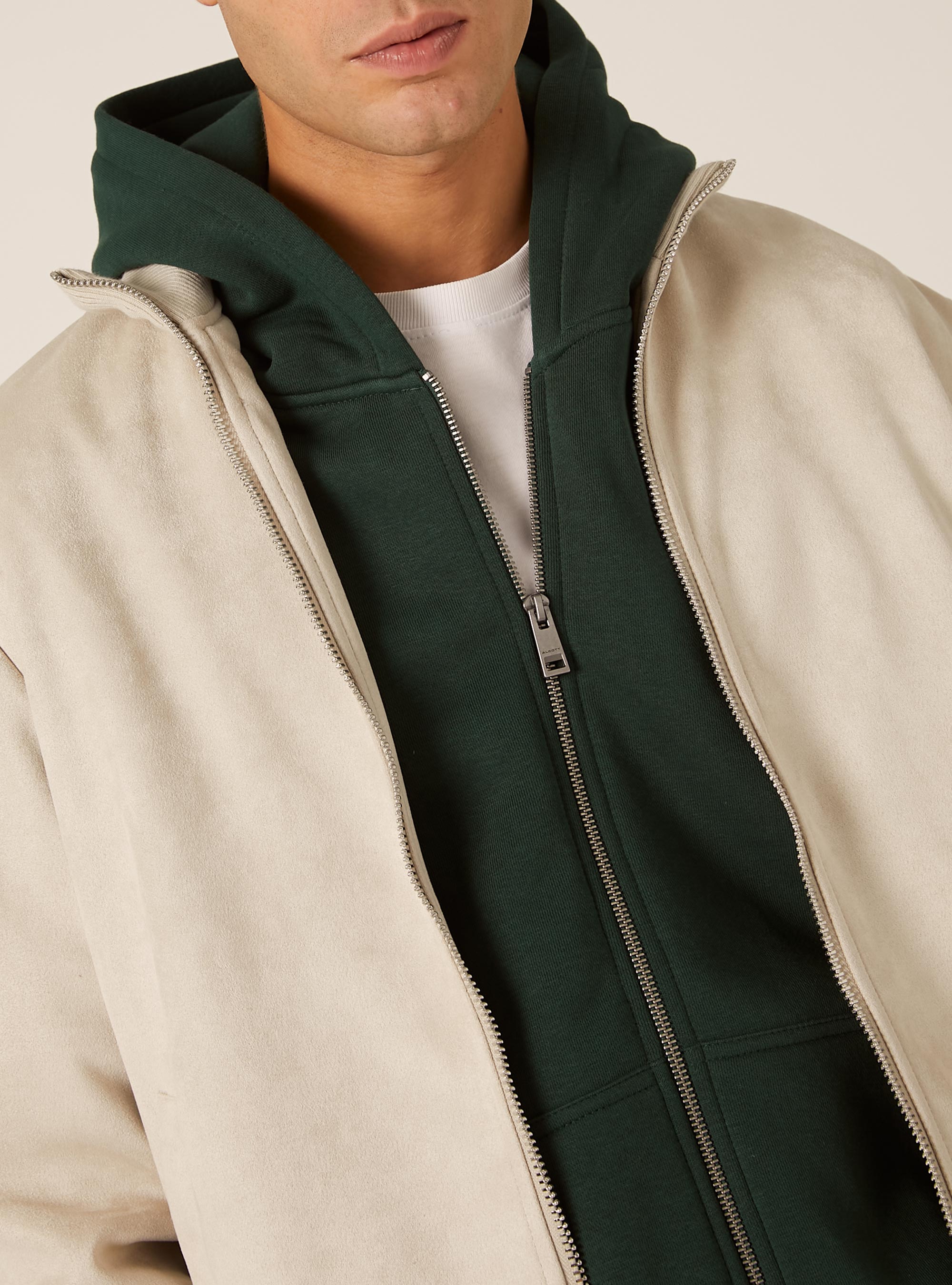 Suede-effect bomber jacket, CR3 CREAM LIGHT