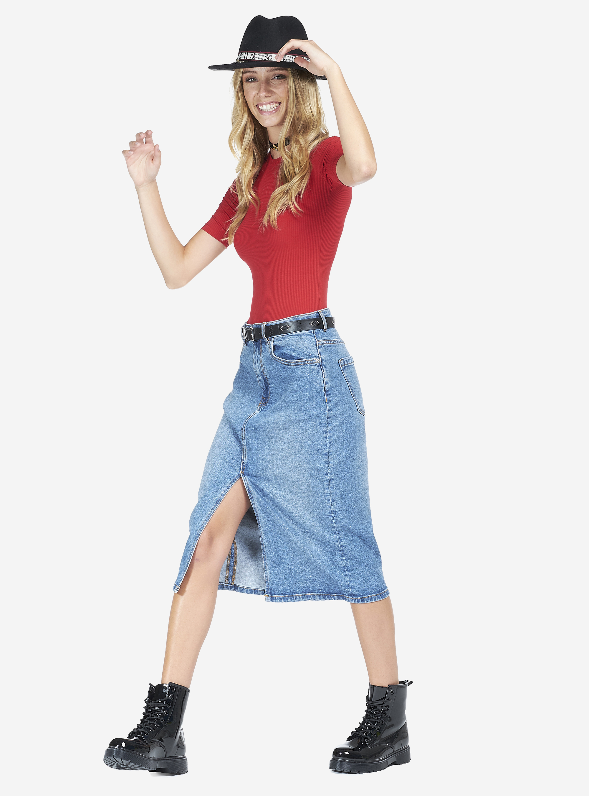 Jupe en jean avec poches, C272 BLUE