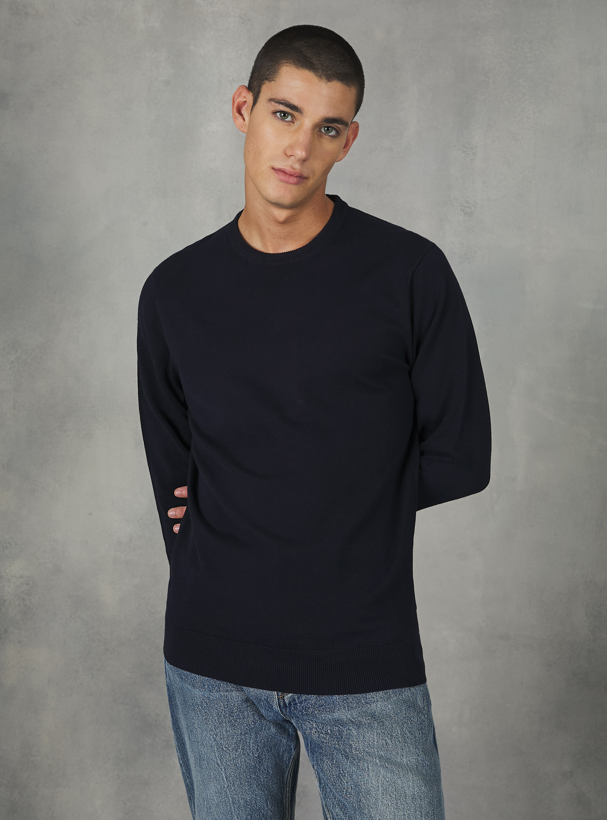 Round-neck pullover made of sustainable viscose Ecovero, NA1 NAVY DARK