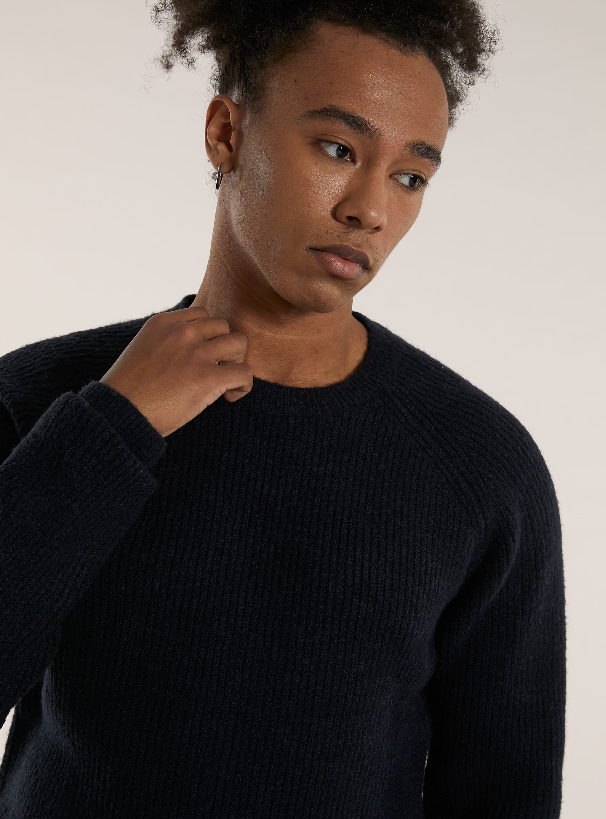 Jersey de canalé inglés en mezcla de lana, NA1 NAVY DARK