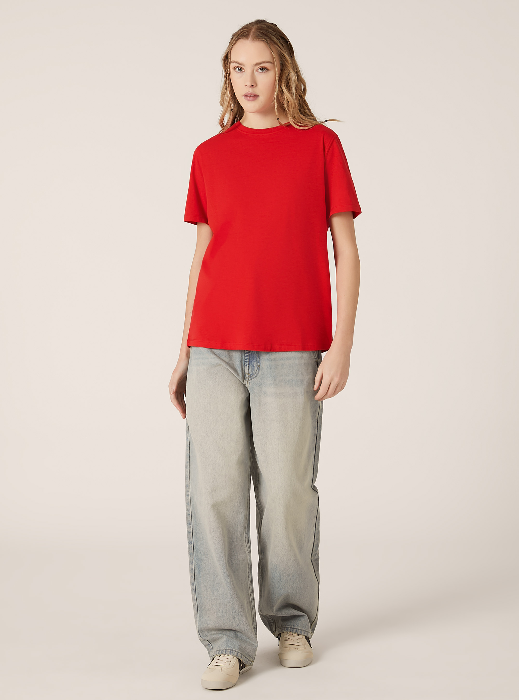 Camiseta de algodón con cuello redondo, RD2 RED MEDIUM