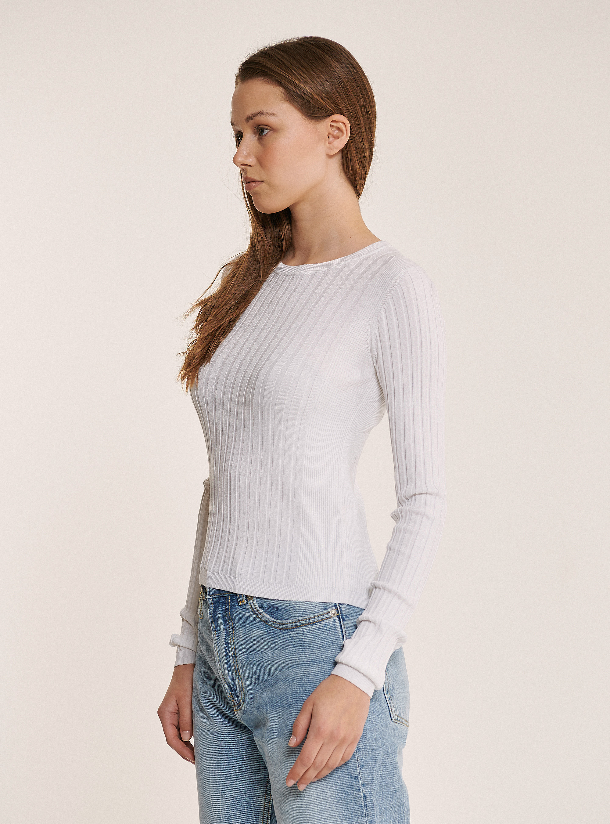 Jersey cropped de costillas, BLANCO
