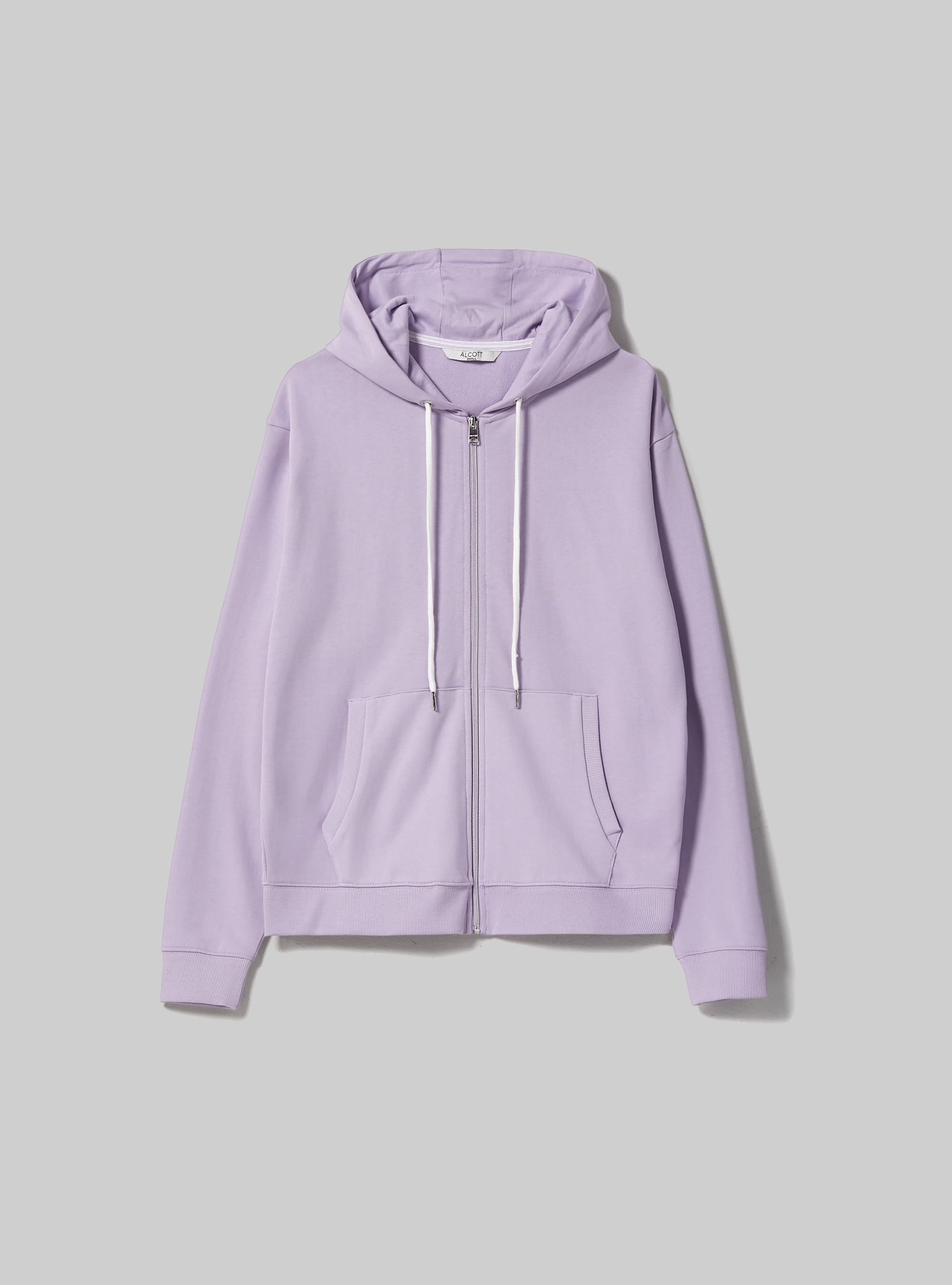Felpa basic in cotone con zip e cappuccio, C3010 LILLAC