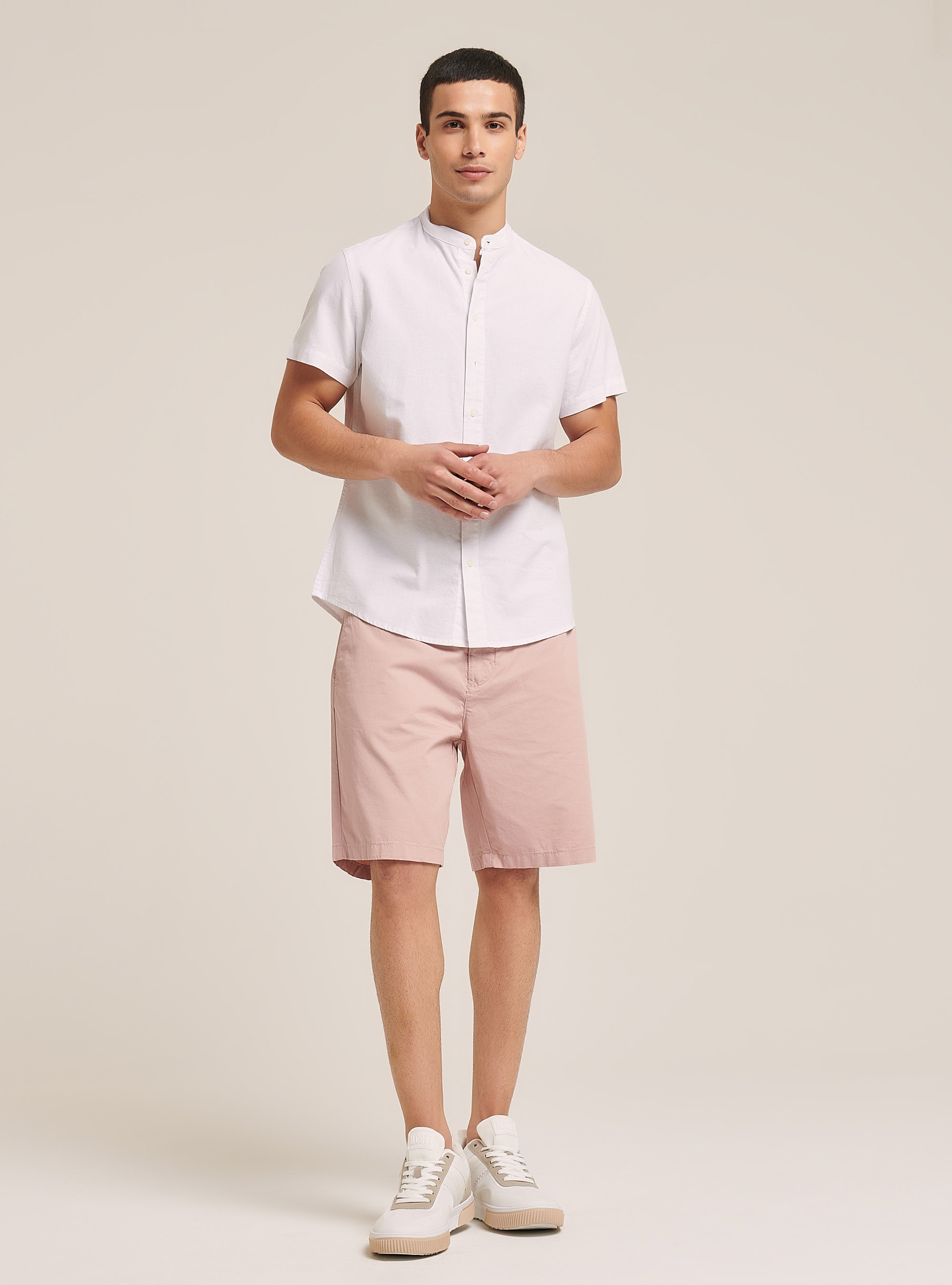 Camisa de algodon color liso, BLANCO