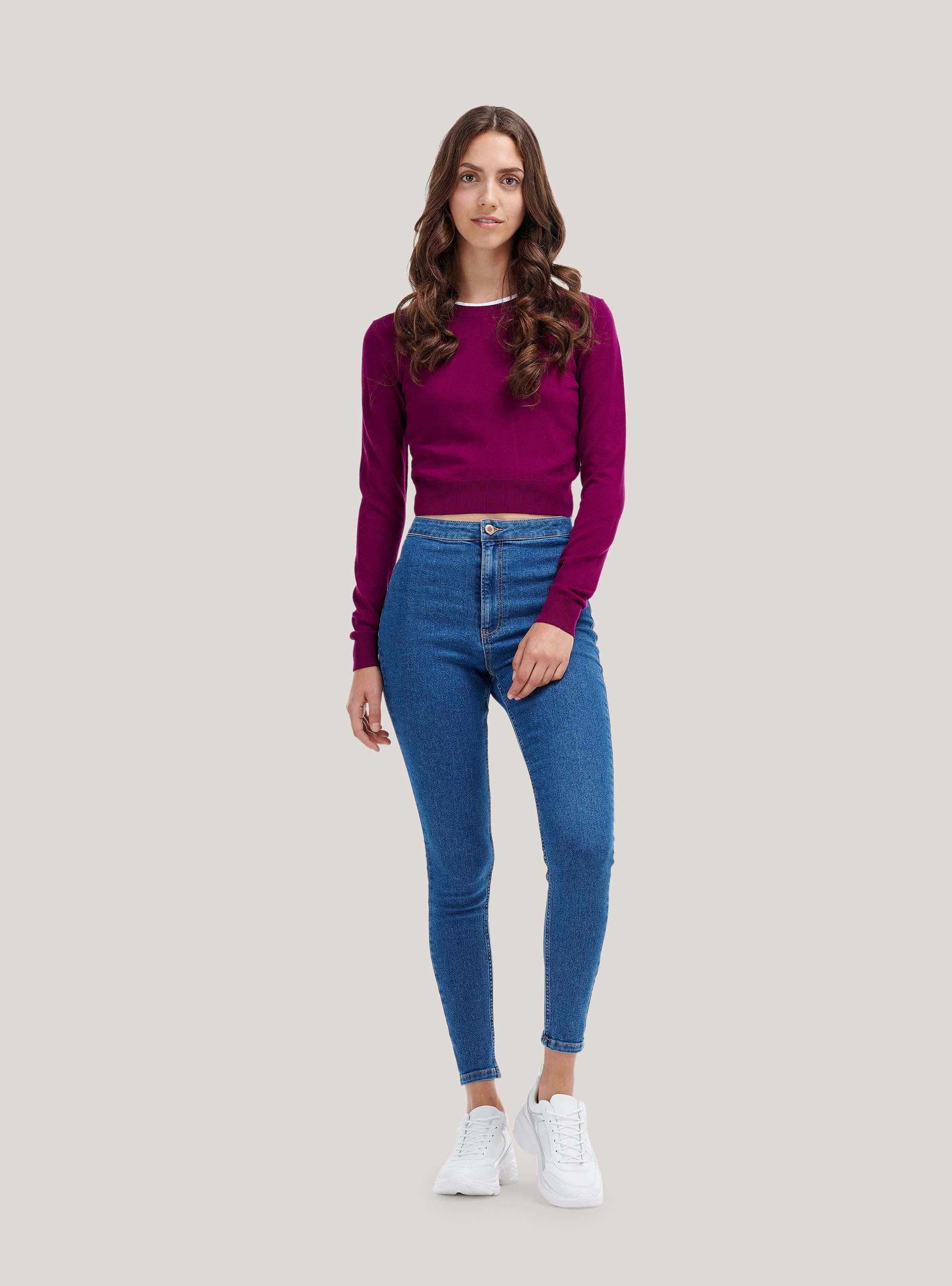 Kurzer Pullover mit Rundhalsausschnitt, C394 PURPLE