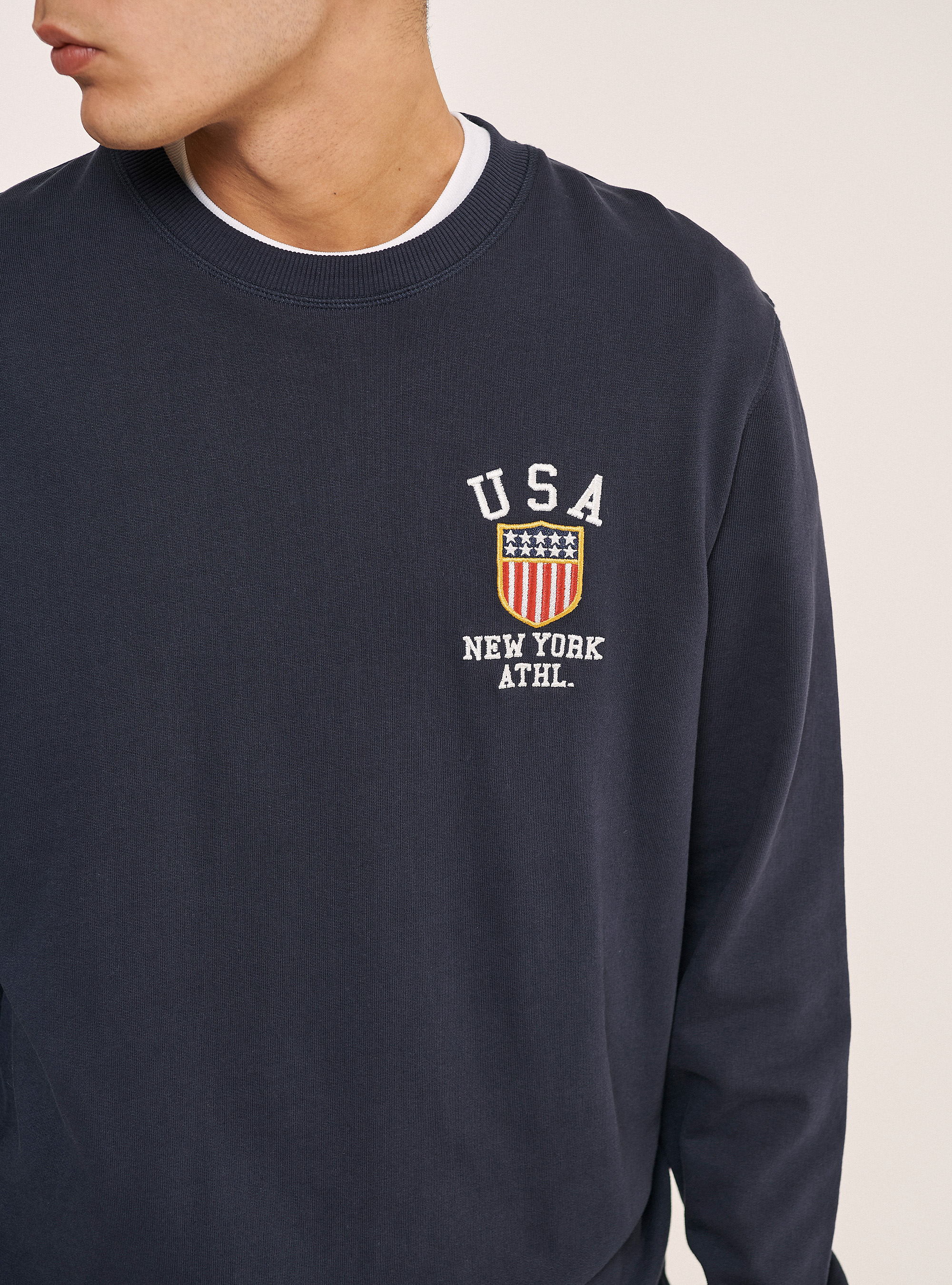 Sweat-shirt &agrave; col rond avec broderie USA, C218 BLUE NAVY