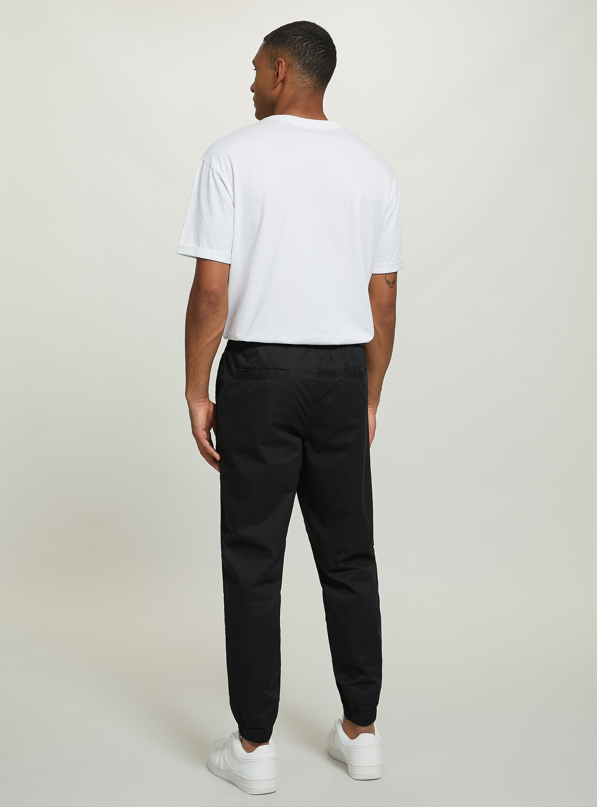 Twill chinos with elasticated waistband, BK1 BLACK