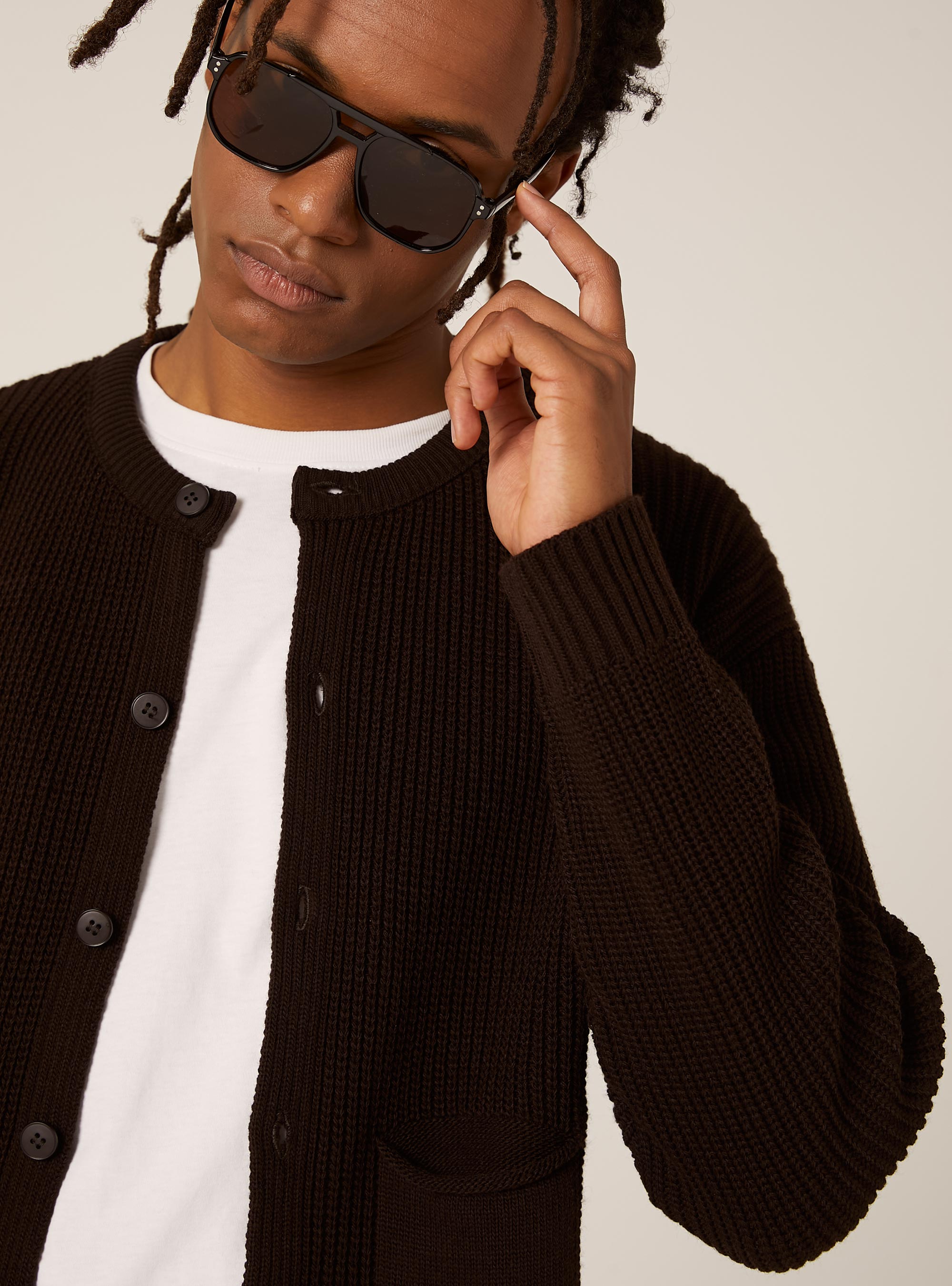 Boxy fit knit cardigan, BR1 BROWN DARK