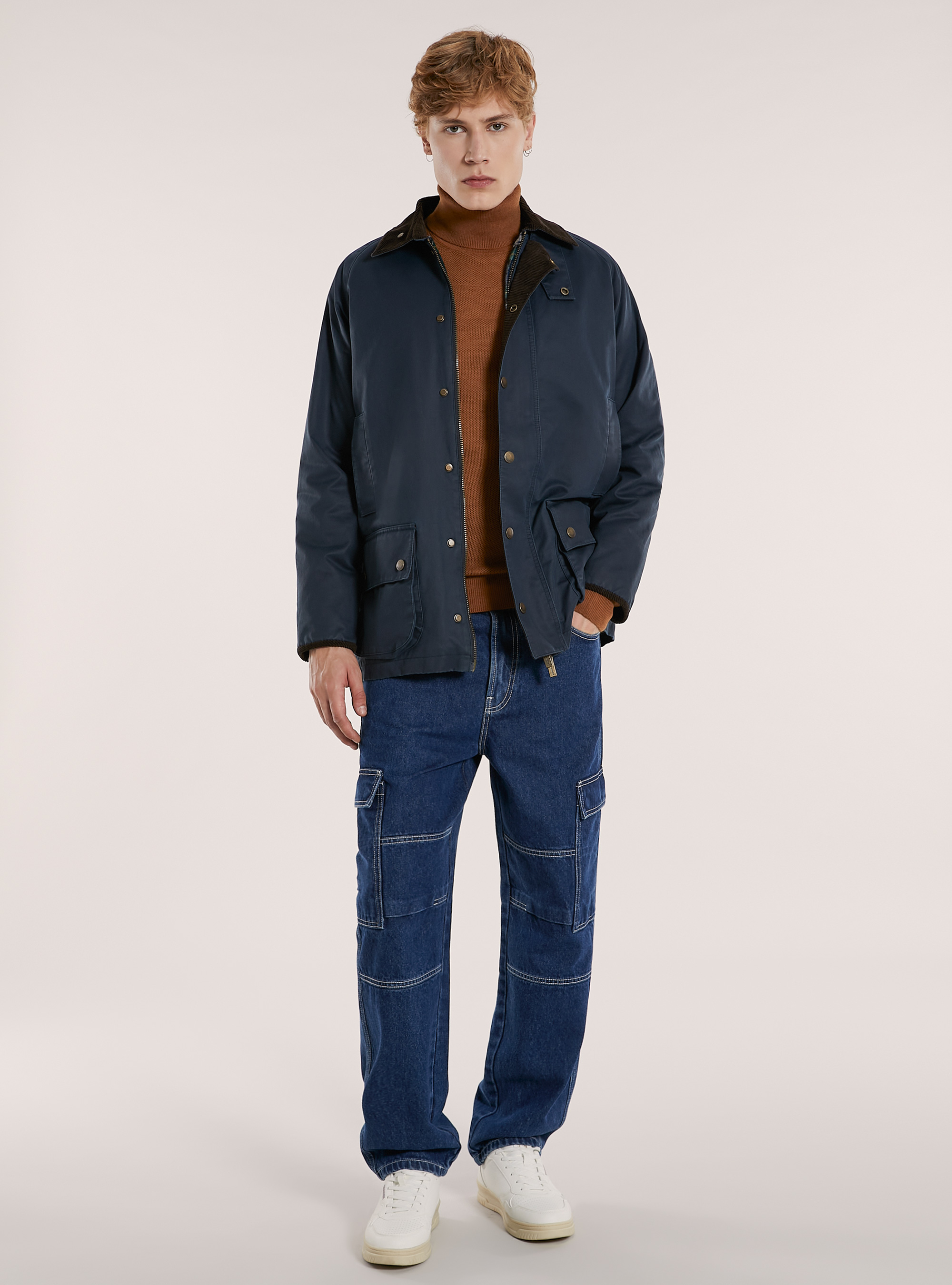 Veste cirée en coton avec col en velours, NA1 NAVY DARK
