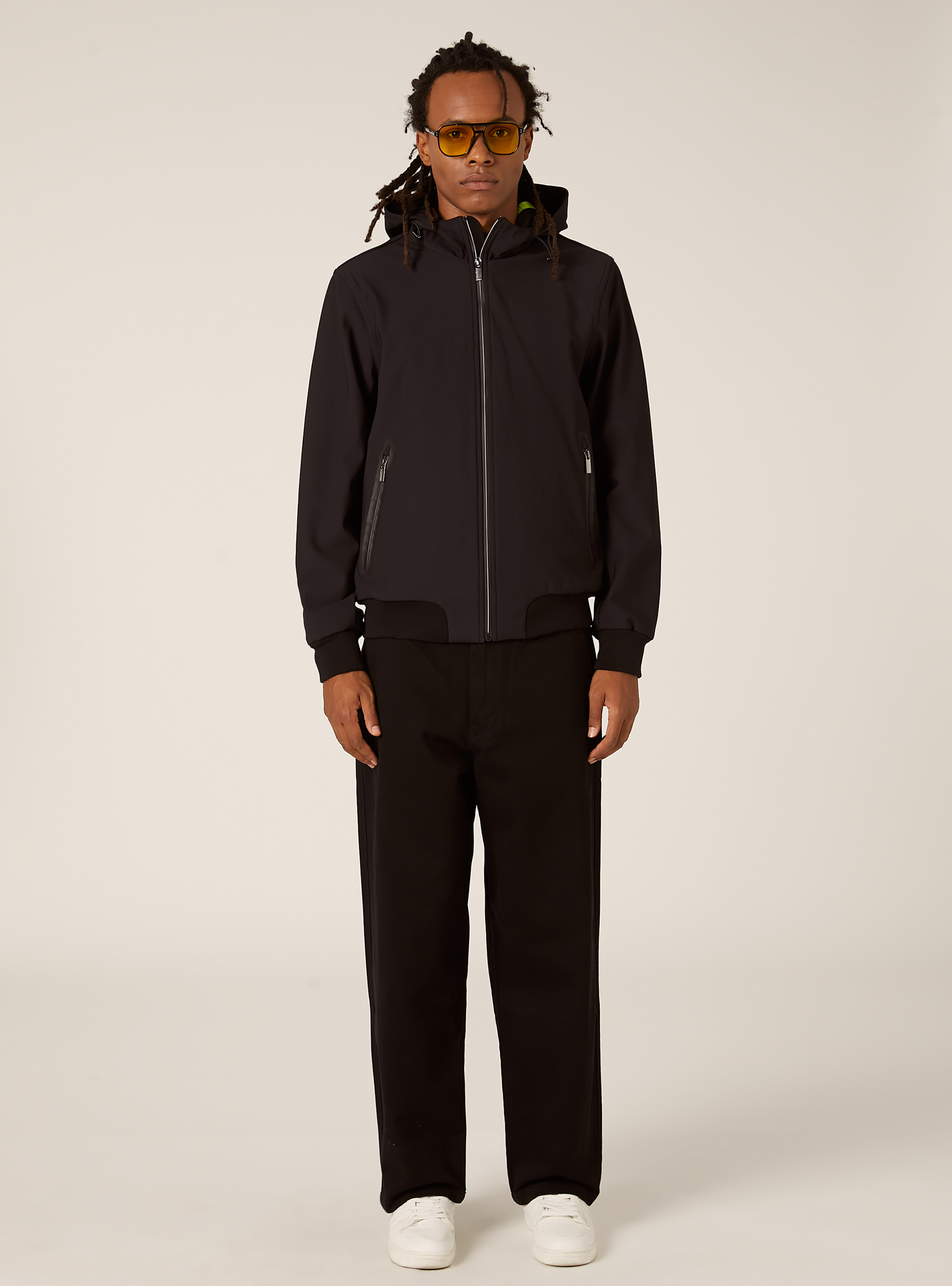 Technical fabric jacket with hood, BK1 BLACK