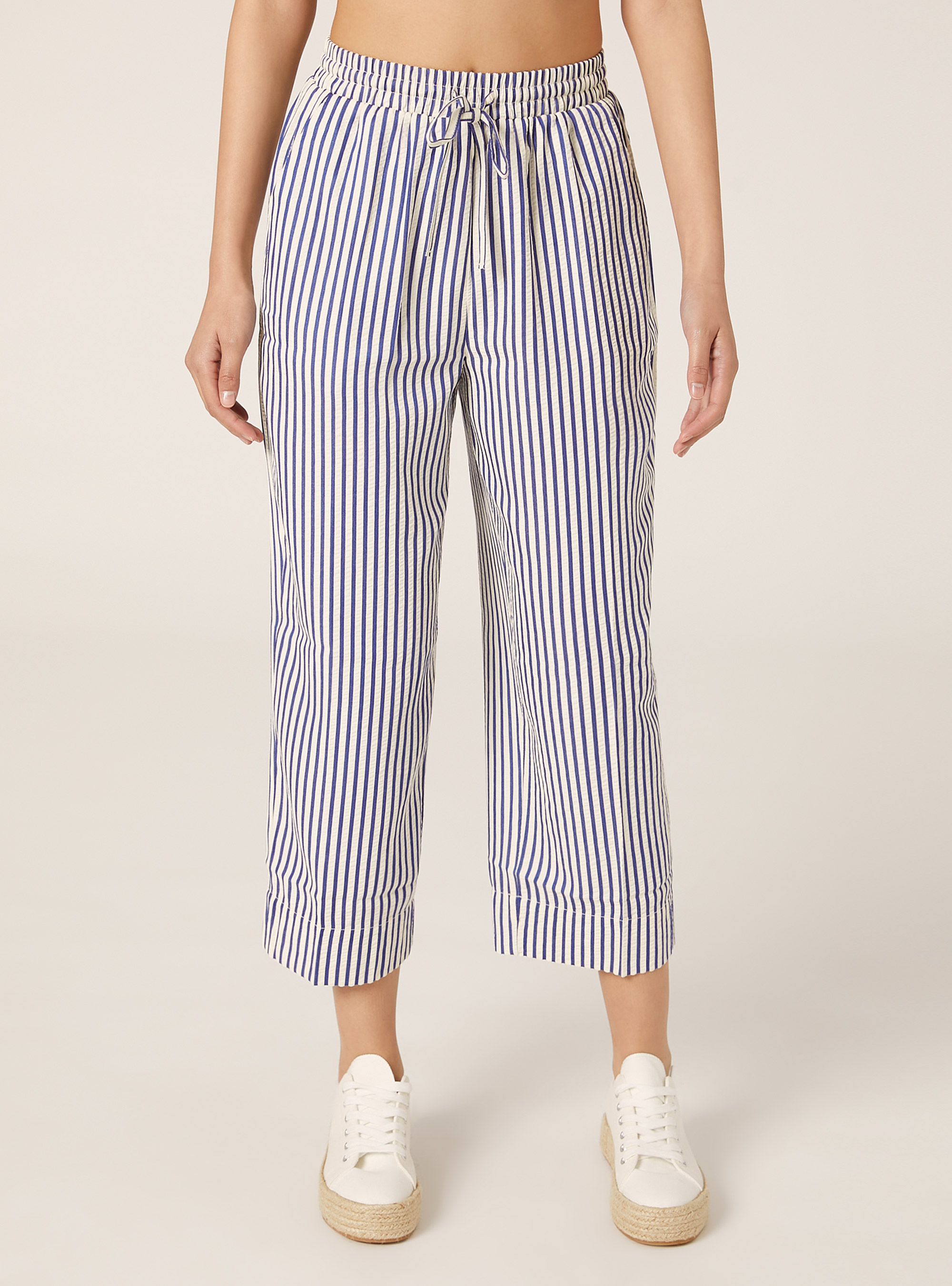 Pantaloni a righe con texture stropicciata, NA2 NAVY MEDIUM