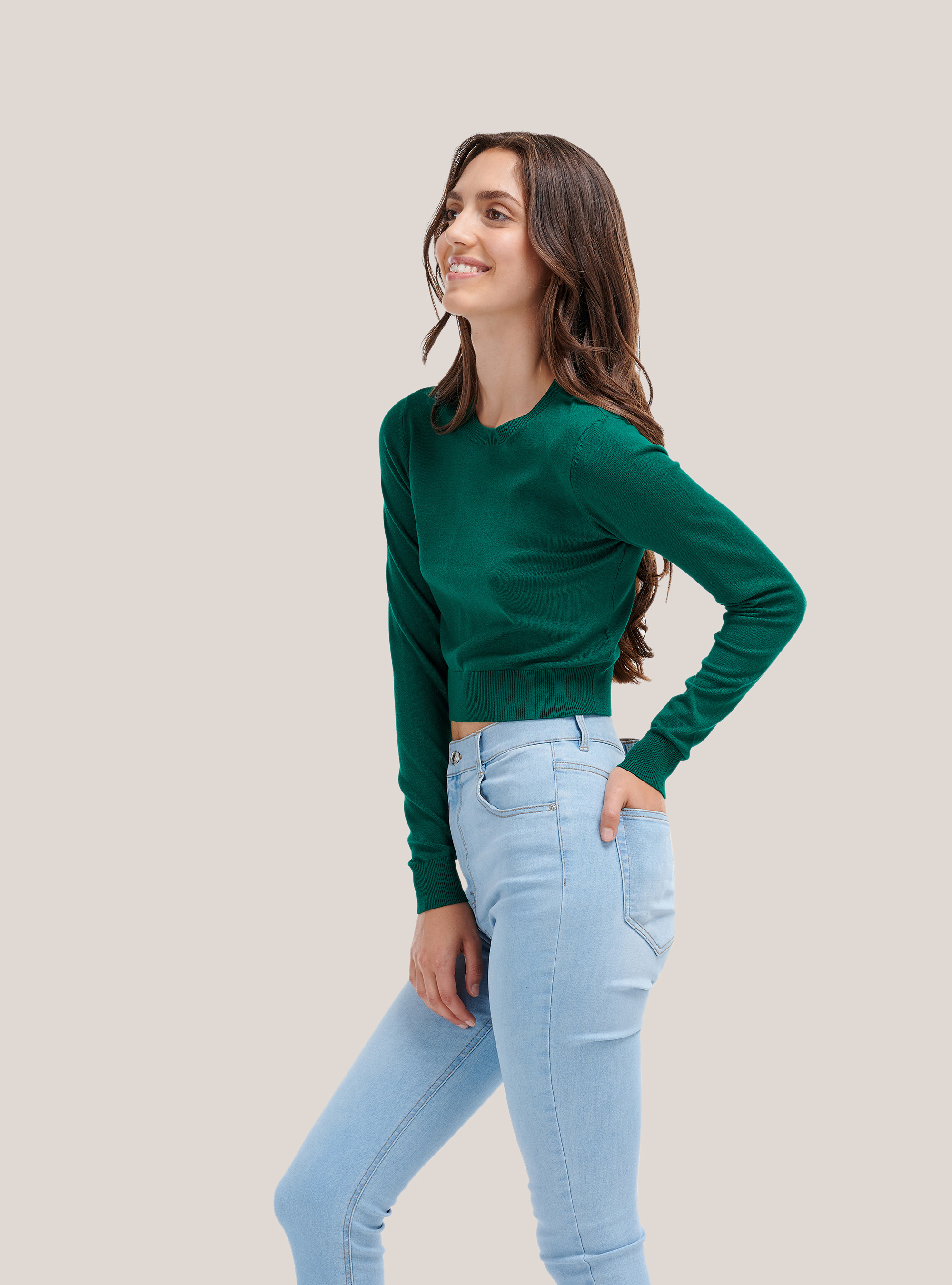 Pull court ras du cou, C6663 GREEN