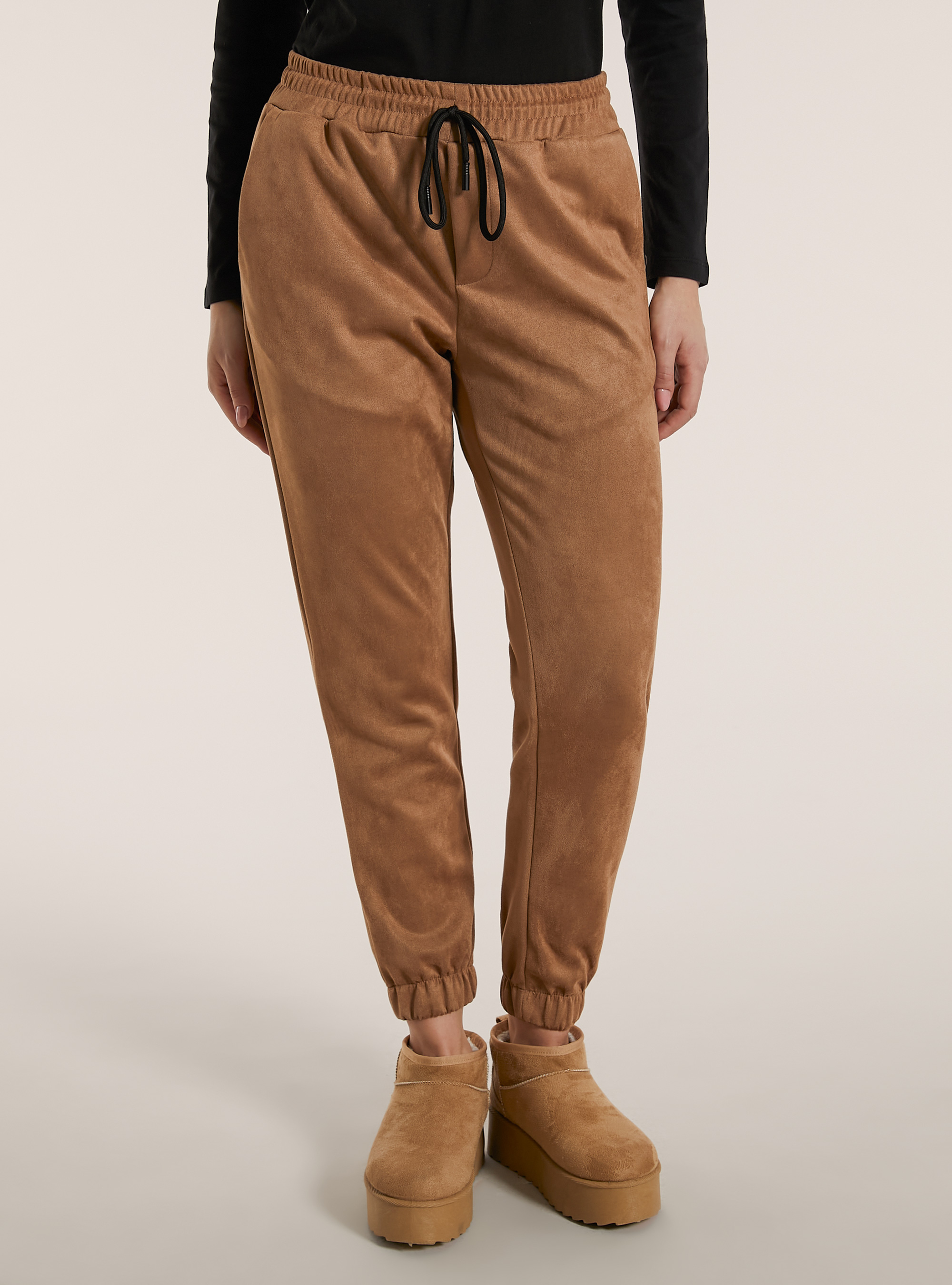 Pantaloni effetto suede e stringa in vita, TB2 TOBACCO MEDIUM